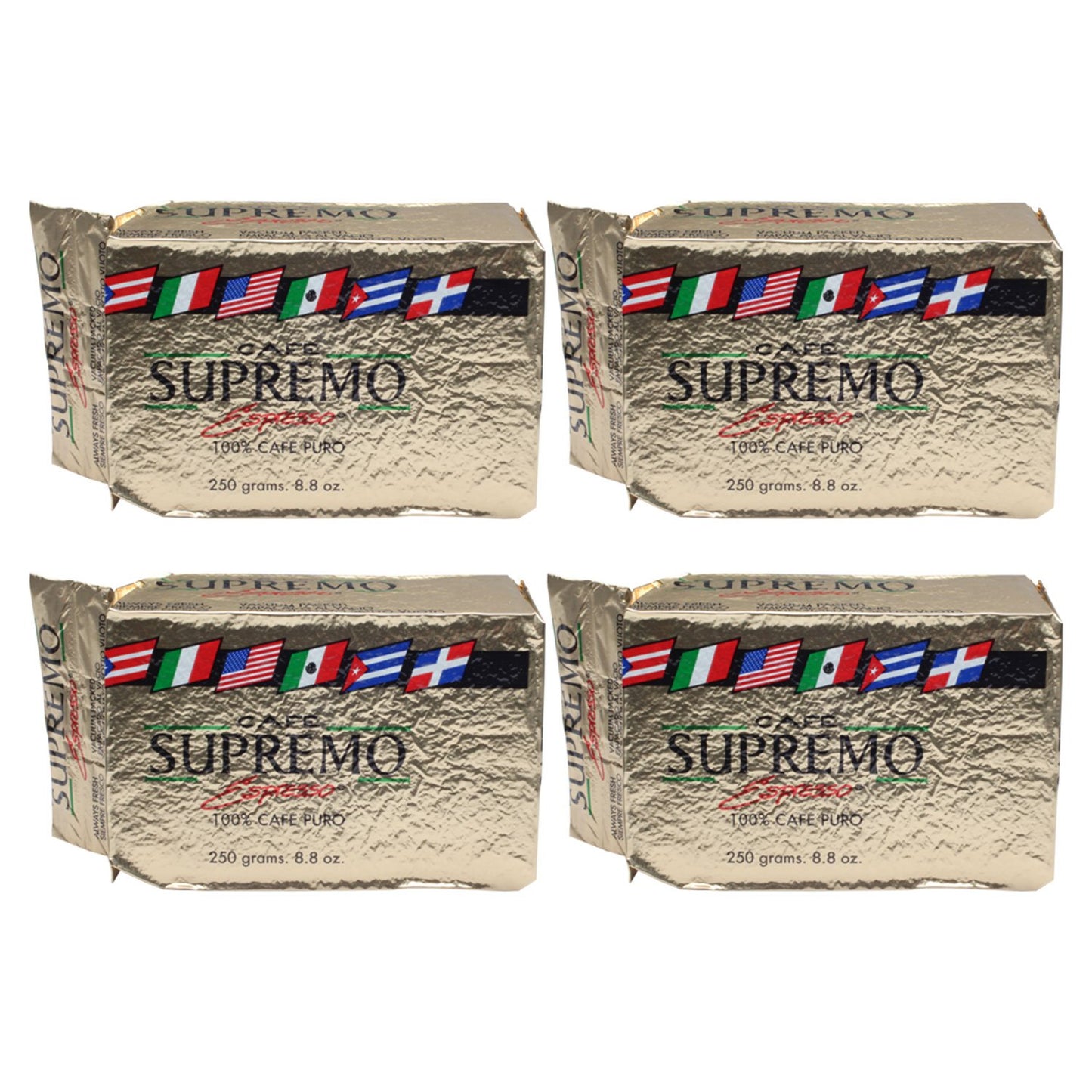 Café Supremo Espresso 100% Cafe Puro Brick 8.8 oz (Pack of 4)