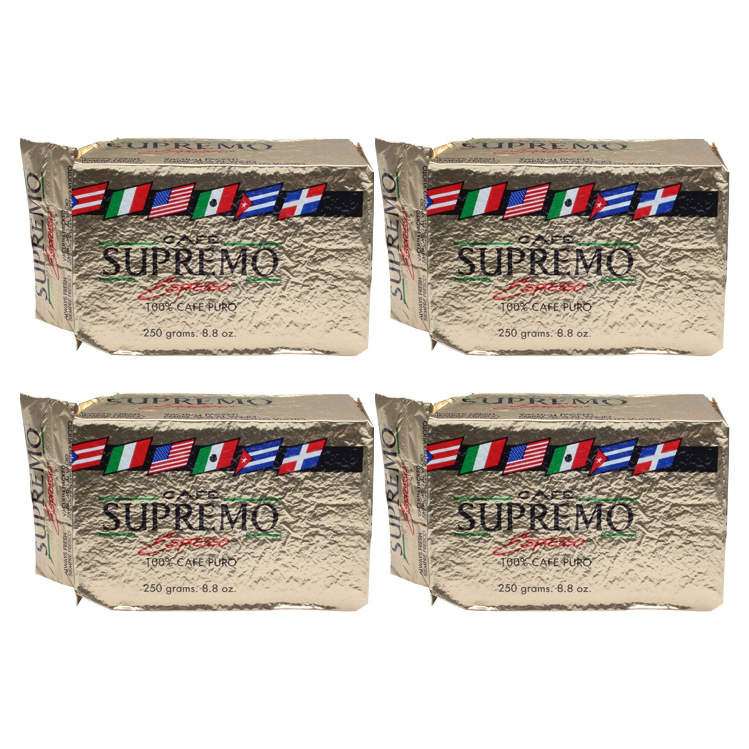 Café Supremo Espresso 100% Cafe Puro Brick 8.8 oz (Pack of 4)