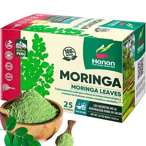 Hanan Moringa Tea Bags - Energy & Immunity Boost, Superfood Herbal, Caffeine-Free, Eco-Conscious 25-Count Resealable Pack