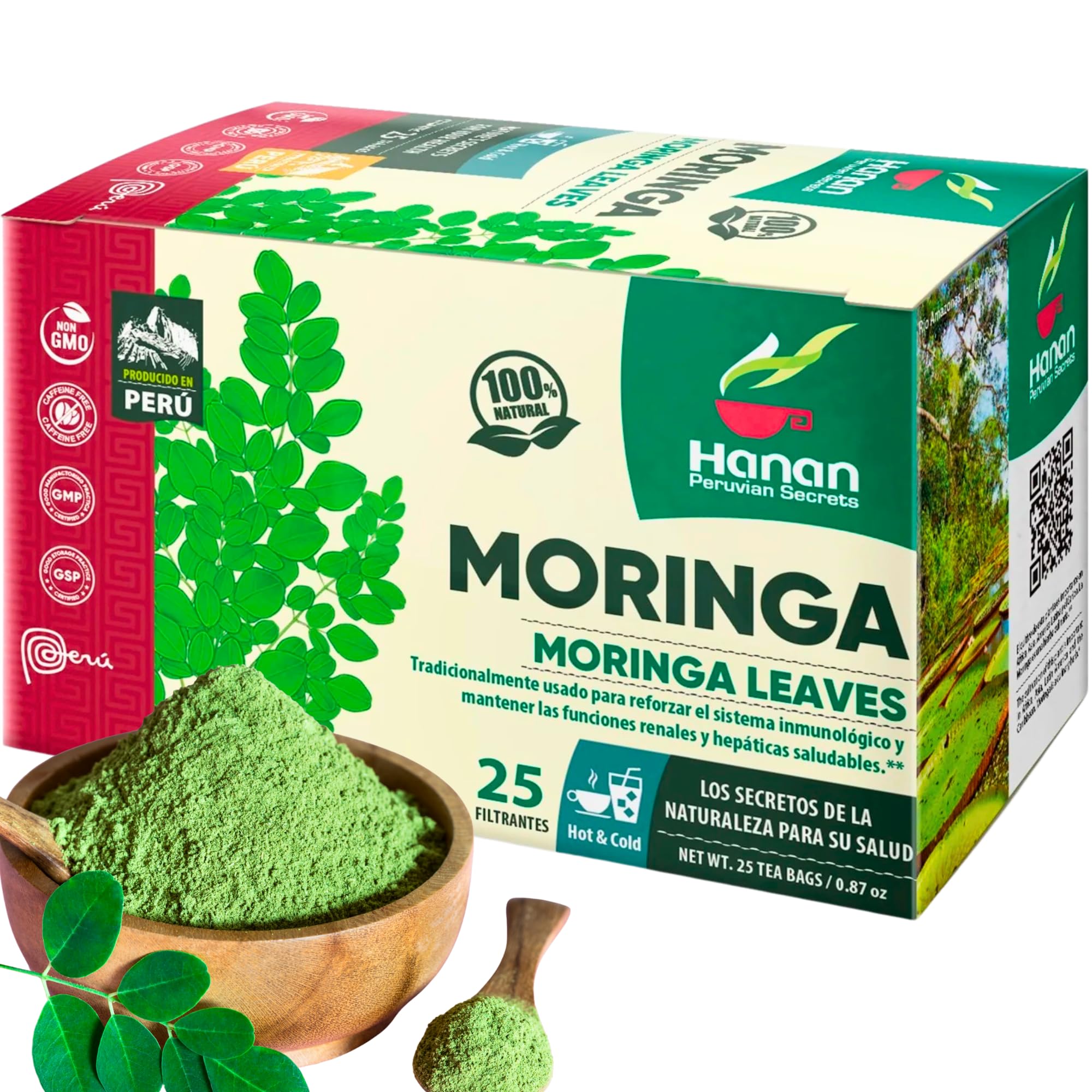 Hanan Moringa Tea Bags - Energy & Immunity Boost, Superfood Herbal, Caffeine-Free, Eco-Conscious 25-Count Resealable Pack
