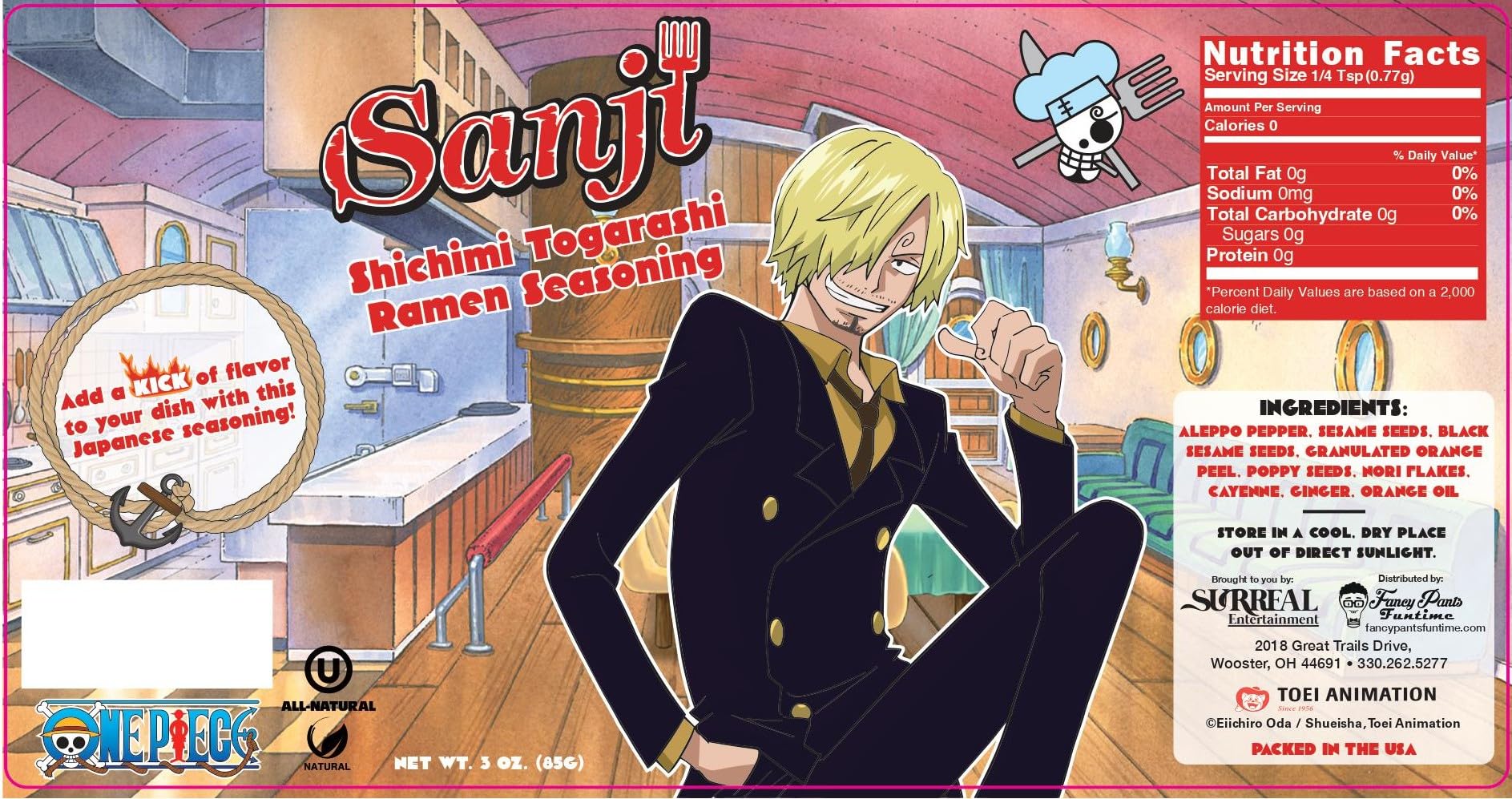 One Piece Sanji Shichimi Togarashi Spicy Ramen Seasoning Powder - Japanese Spice - Officially Licensed, 3.3 oz Bottle (Pack of 1)