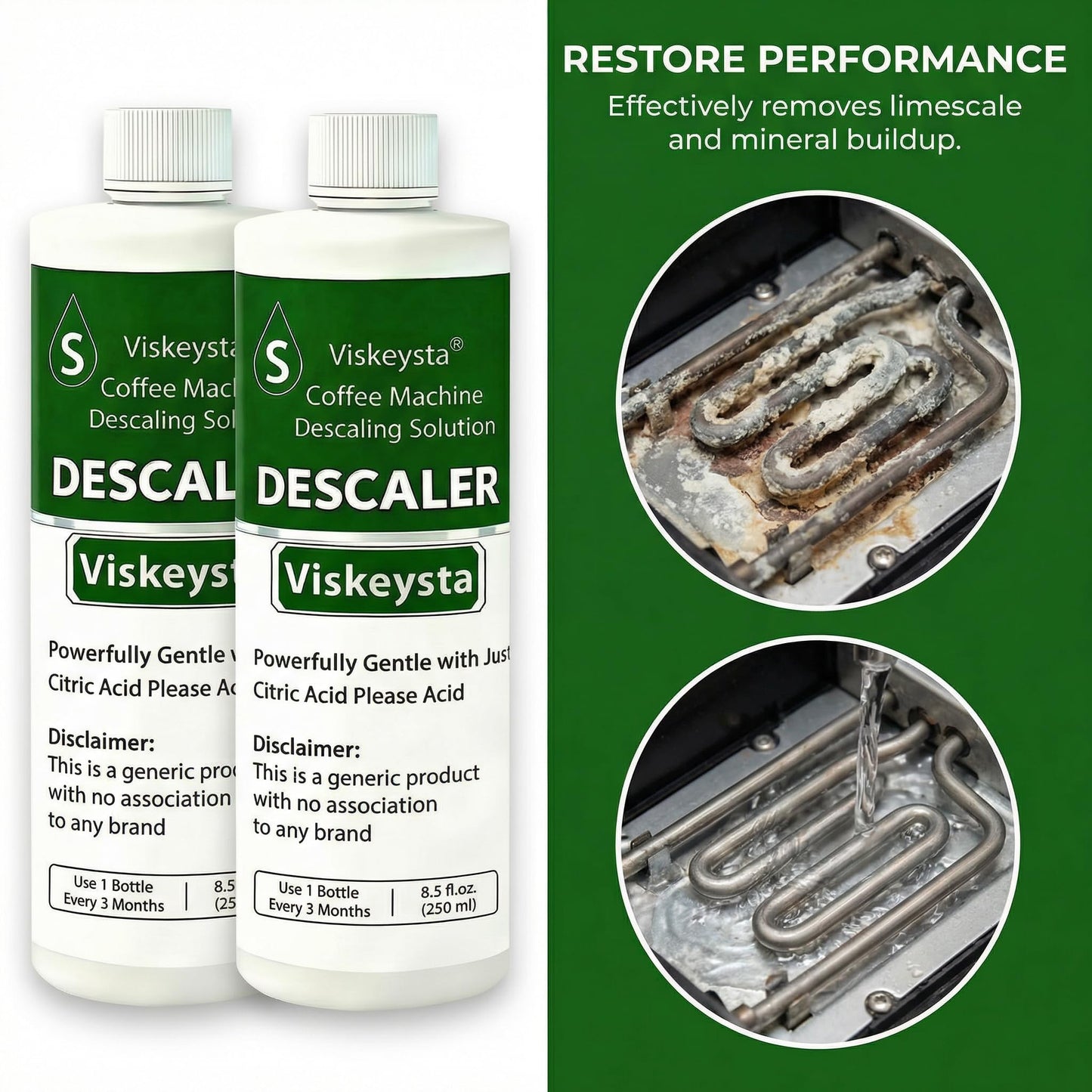 Viskeysta Descaling Solution for Mr. Coffee Machines, 2 Bottles (250ml/8.5 fl oz each)