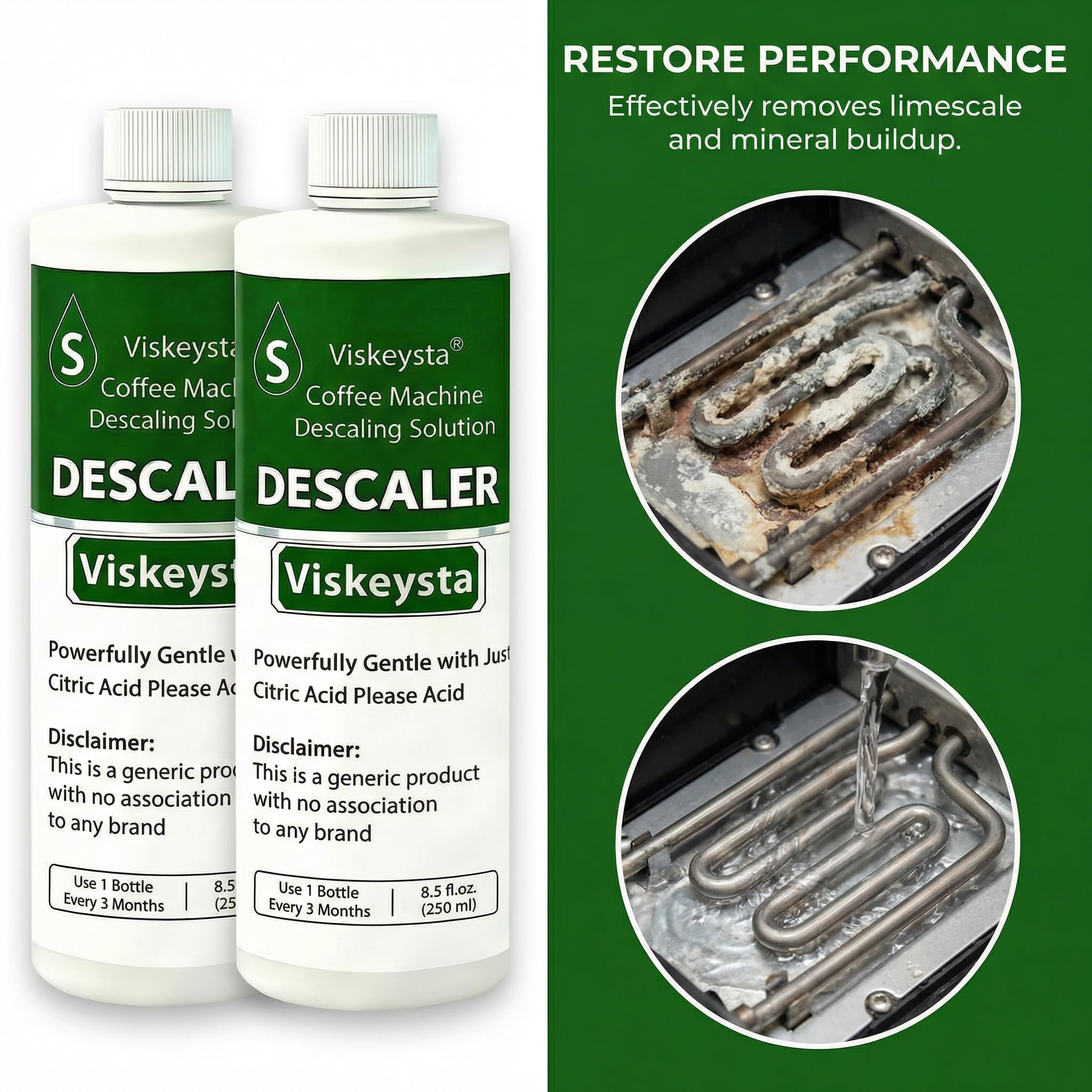 Viskeysta Descaling Solution for Mr. Coffee Machines, 2 Bottles (250ml/8.5 fl oz each)