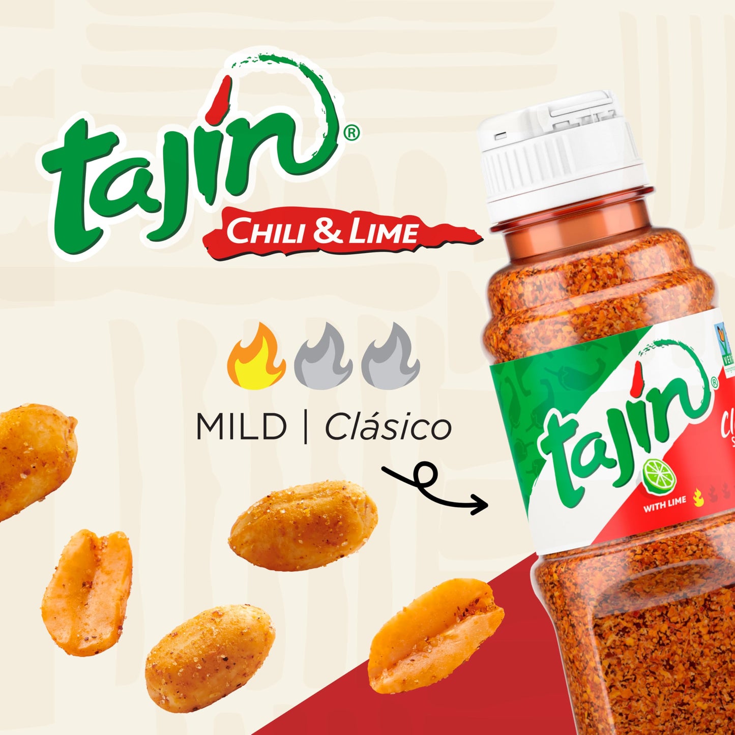 Snak Club Tajin Peanuts, Roasted Nuts with Chili and Lime Seasoning, Mild, 12 oz Resealable Bag