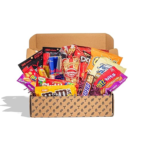 BroBox College Care Package Snack Box | Large Variety Pack with Chips, Cookies, Candy, Popcorn, Beef Jerky, Nuts & Energy Drink | Dorm Snack Box