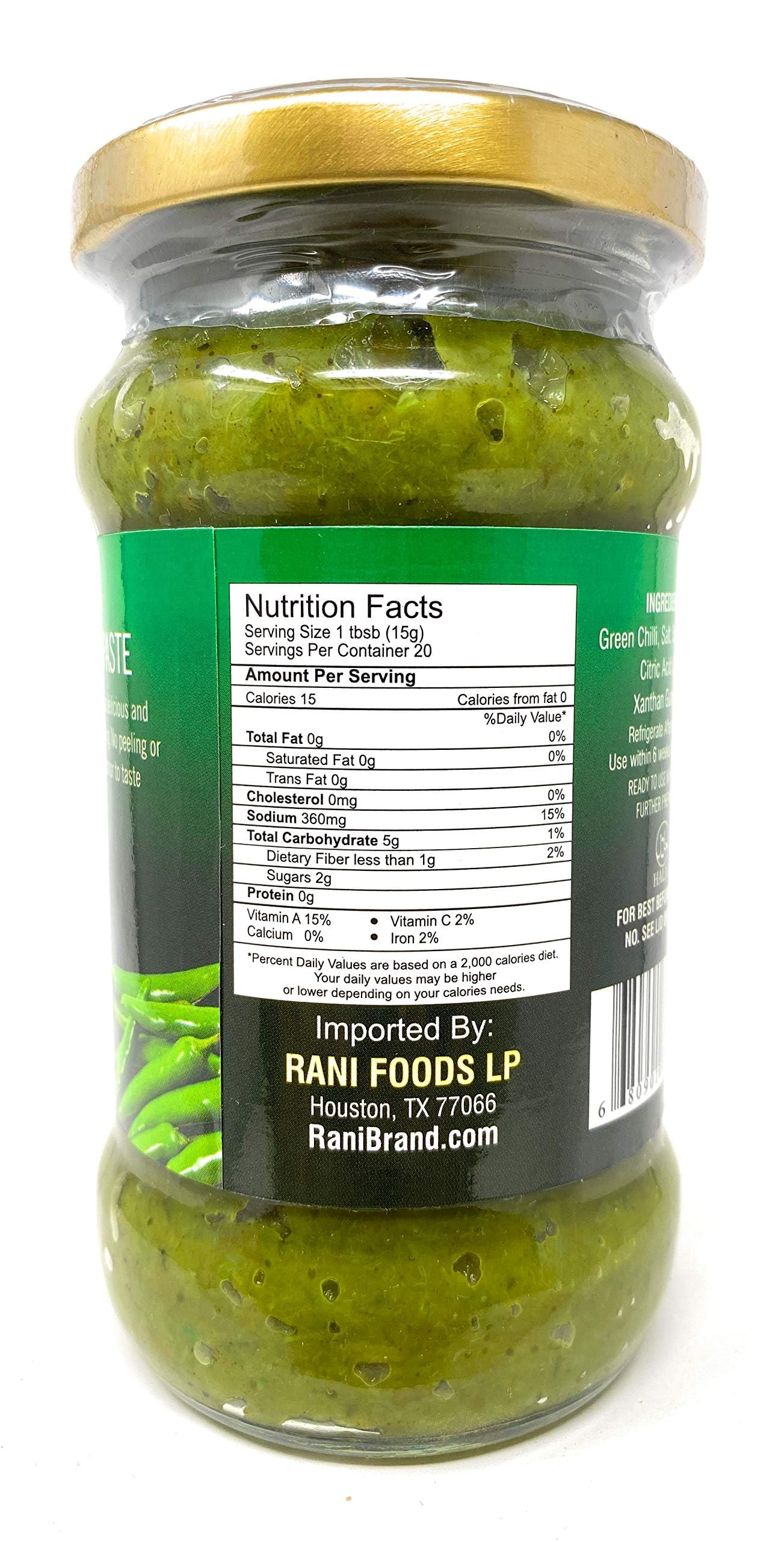 Rani Green Chilli Cooking Paste 10.58oz (300g) Glass Jar ~ Vegan | Gluten Free | NON-GMO | No Colors | Indian Origin