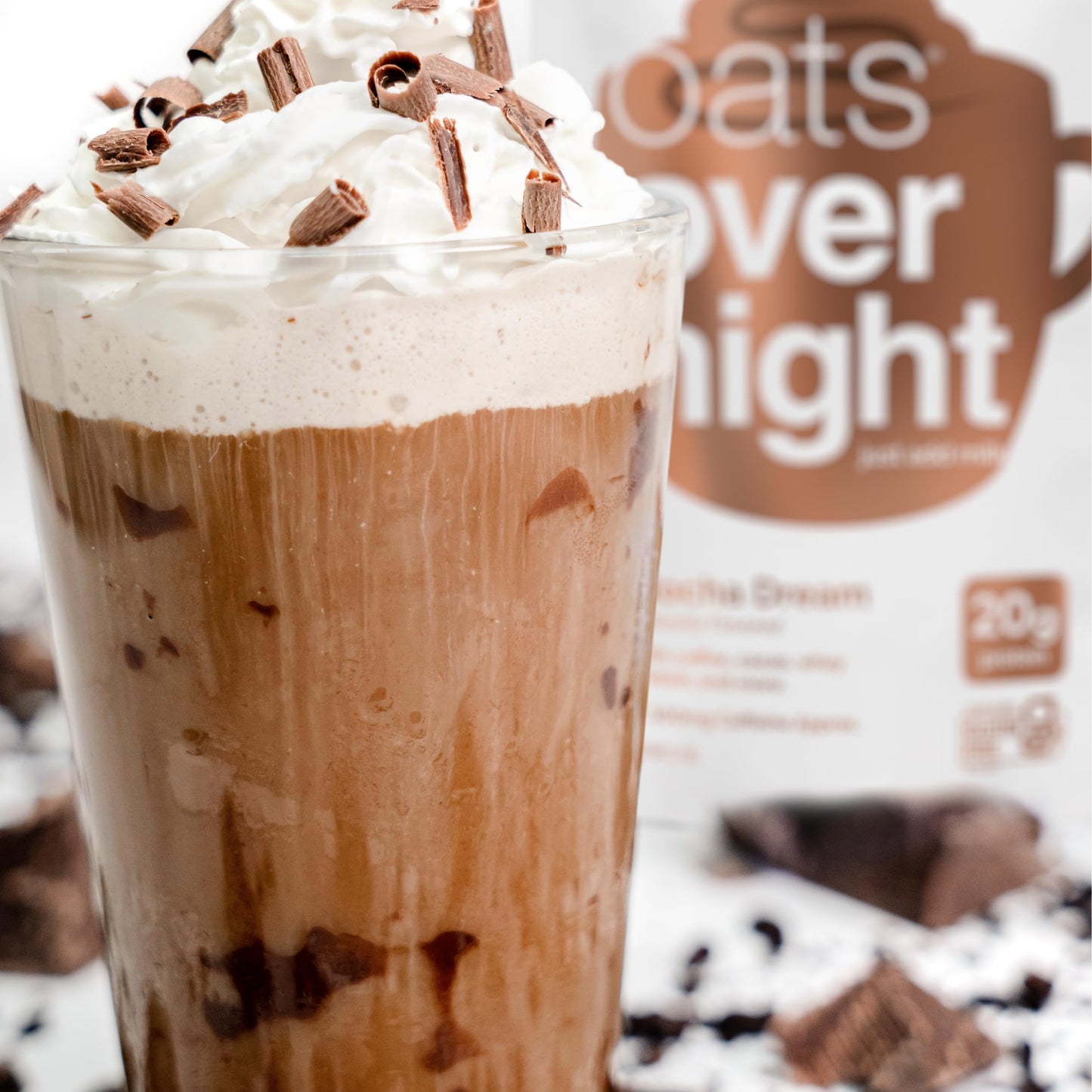 Oats Overnight - Mocha Dream - 20g Protein, High Fiber Breakfast Shake 100mg Caffeine - Gluten Free, Non GMO Oatmeal (2.7 oz per meal) (8 Pack)