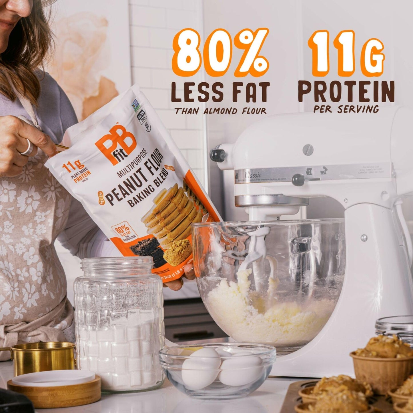 PBfit Peanut Flour Baking Blend - Gluten Free & Non GMO - 11g Protein per Serving 10% DV - 80% Less Fat than Almond Flour - 1 to 1 Swap for White