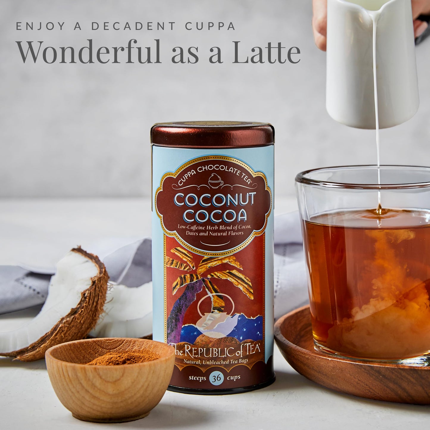 The Republic of Tea - Coconut Cocoa Cuppa Chocolate Tea Bags, Low-Caffeine, 36 Servings