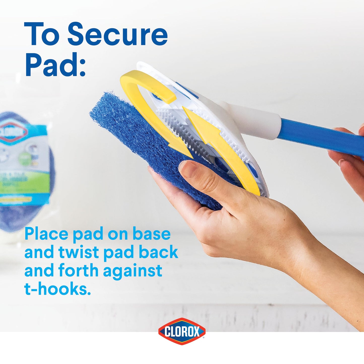 Clorox Extendable Tub & Tile Scrubber Refill, Diamond-Shaped Head Replacement Scrubber Pad, Blue