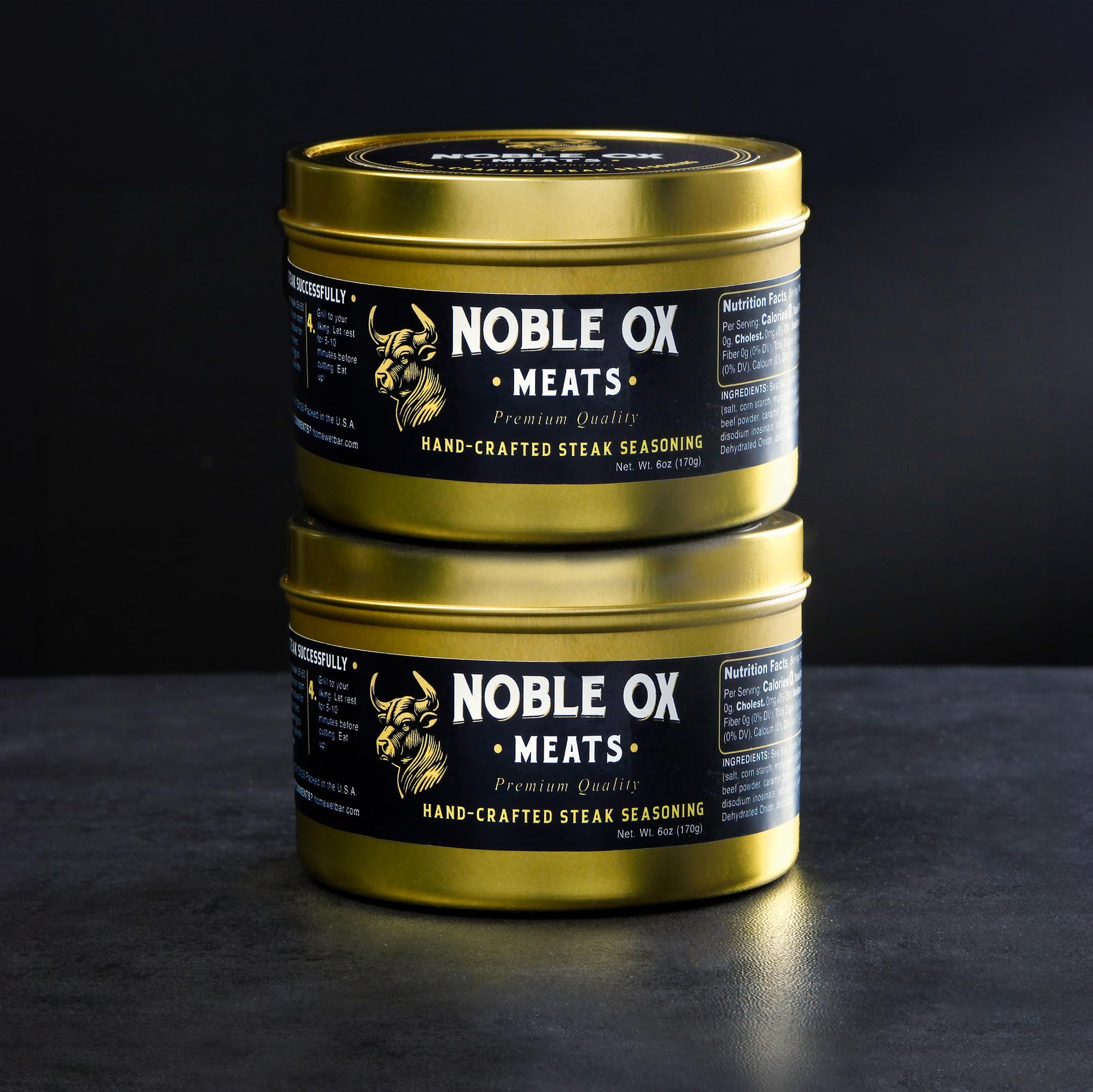 Noble Ox Hand-Crafted Meats Seasoning for Steak, Chicken, and Veggies - 6 oz (170g) Aromatic Herb & Spice Blend (Two Pack)