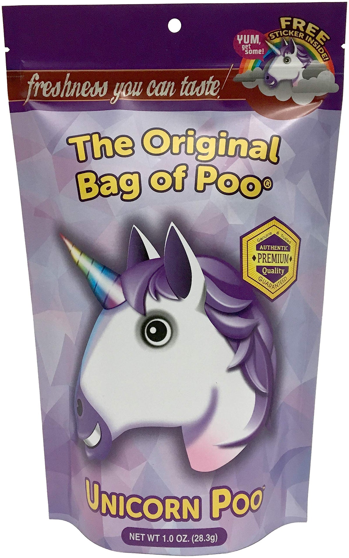 The Original Bag of Poo®, Unicorn Poo (Grape Flavor Cotton Candy) Novelty Poop Gag Gift. Free sticker inside.