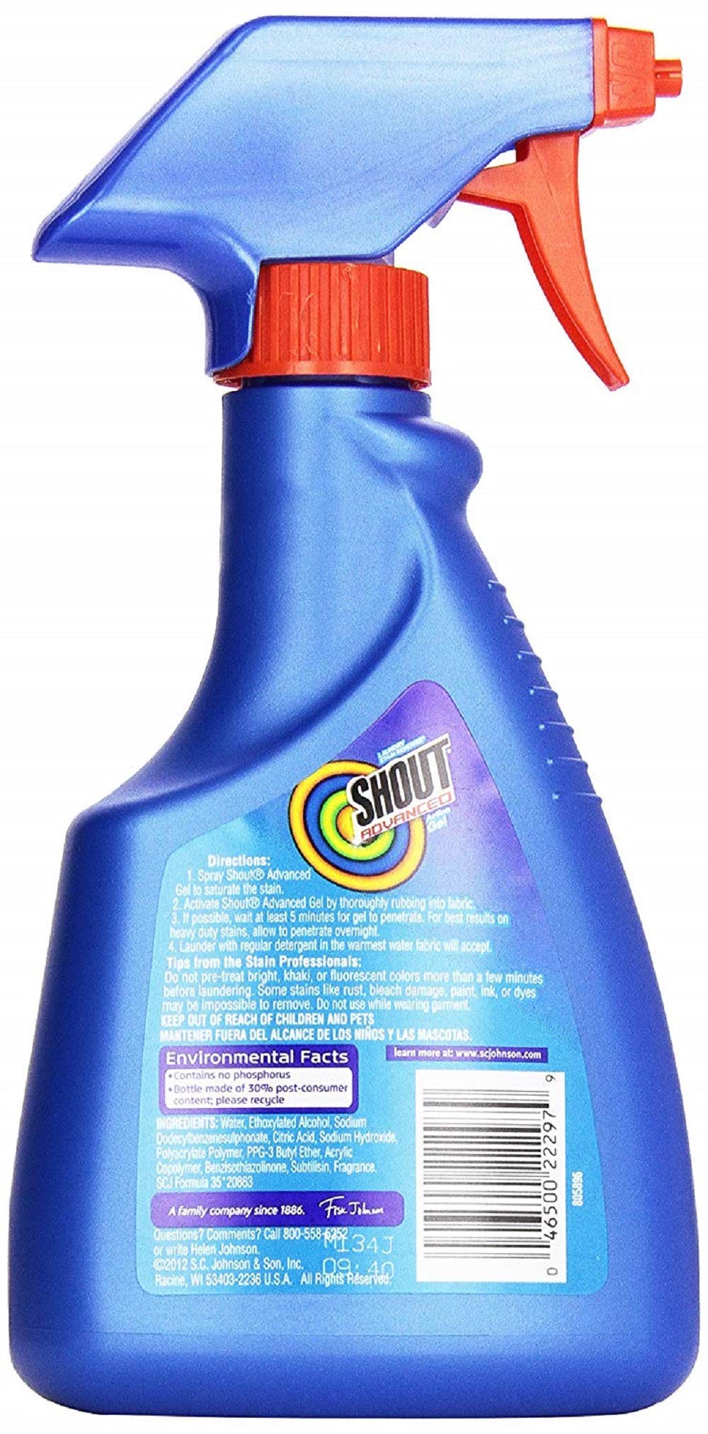 Shout Advanced Spray and Wash Gel Stain Remover for Clothes, Best Shout Formula, 14 fl oz, Multicolor
