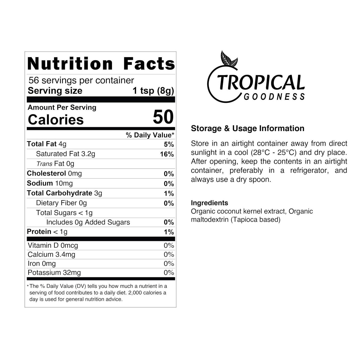Tropical Goodness Organic Coconut Milk Powder 16 oz | No Added Sugar, Dairy-Free Creamer for Coffee, Smoothies & Cooking | Vegan, No Guar Gum | Non-GMO & Gluten-Free