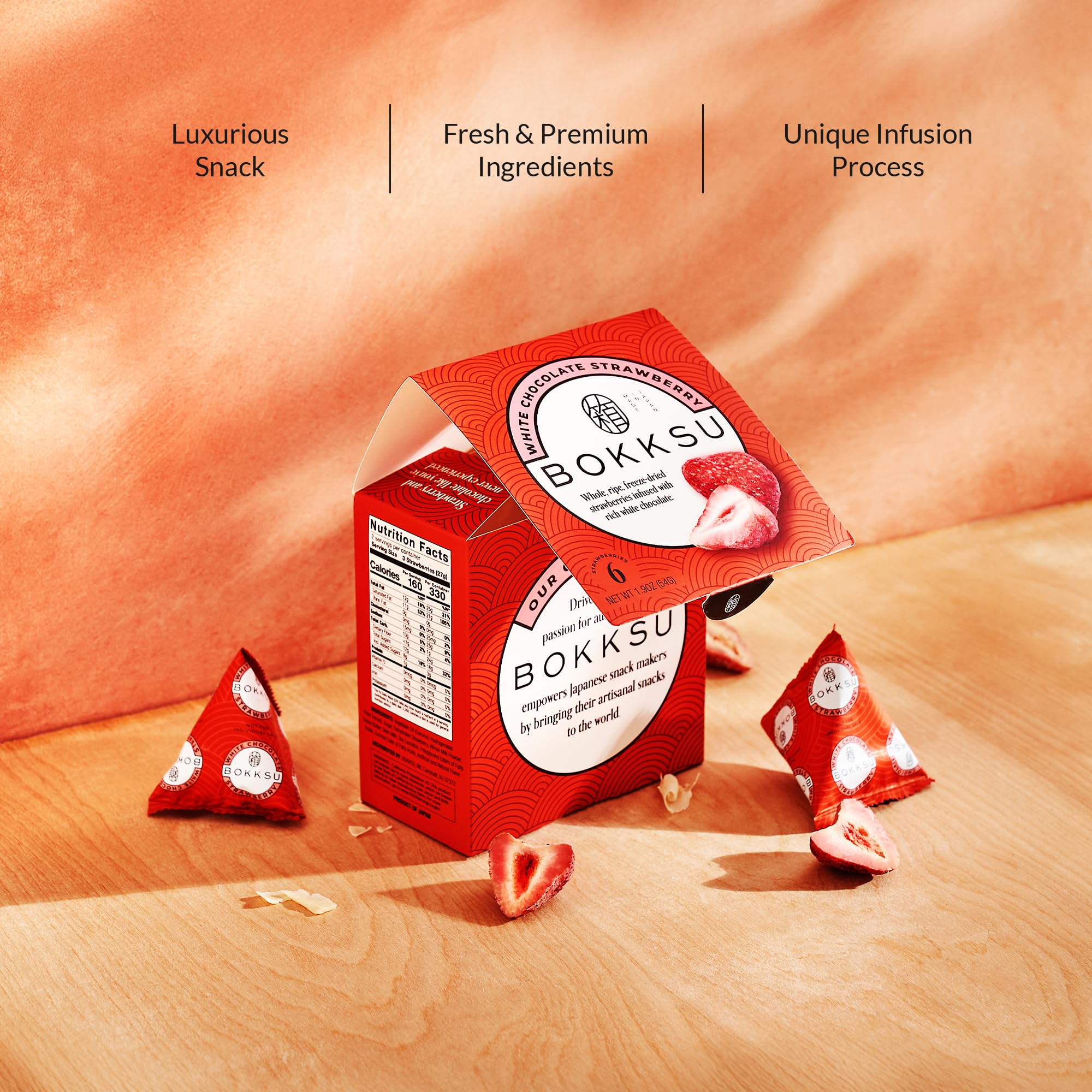 Bokksu White Chocolate-Infused Freeze Dried Strawberries 6-Piece Box (2-Pack) - Authentic Japanese Individually Wrapped Freeze Dried Strawberry Fruit