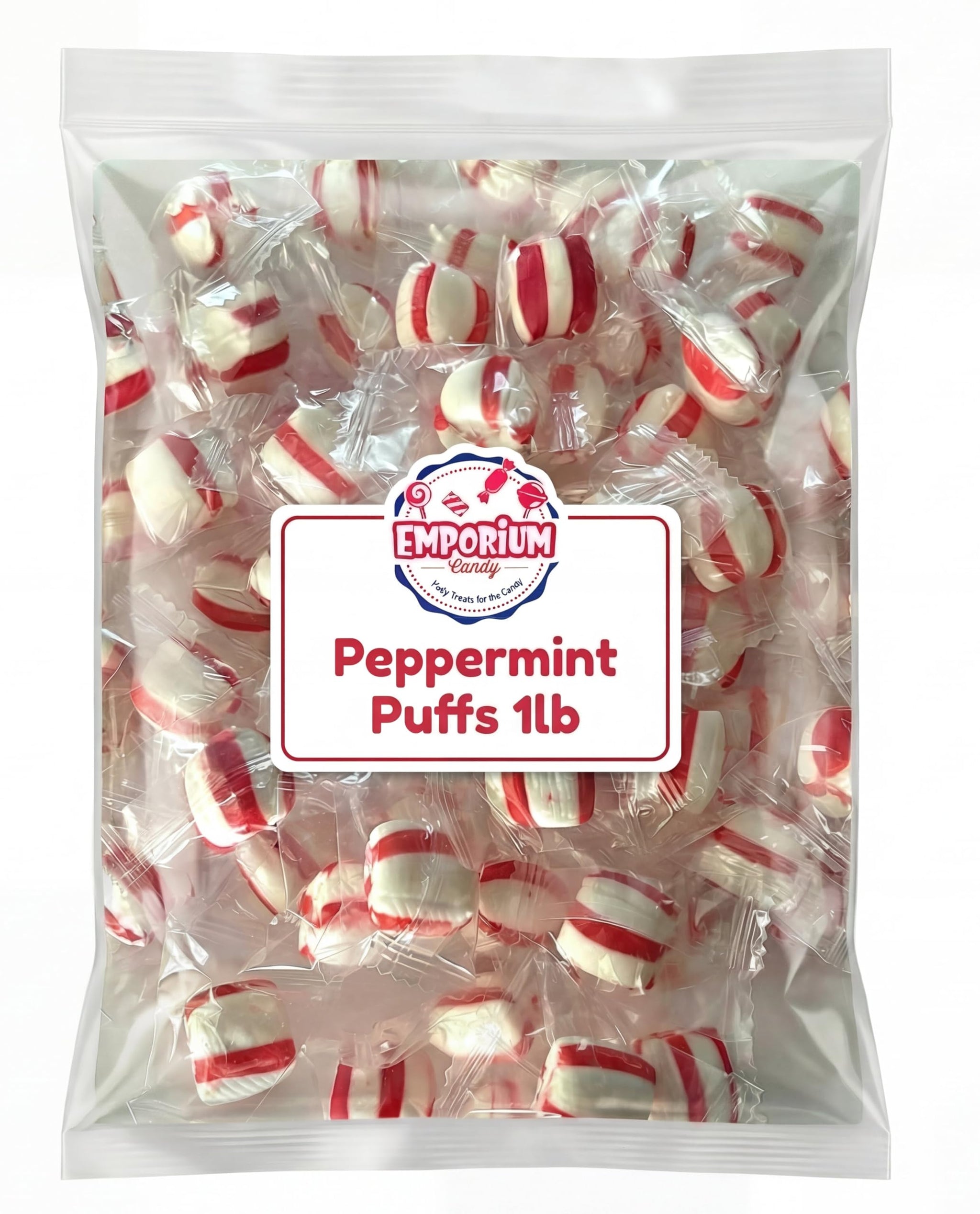 Peppermint Puff Candy - 1 lb Red and White Individually Wrapped Striped Soft Mints - After Dinner or Great for Holidays
