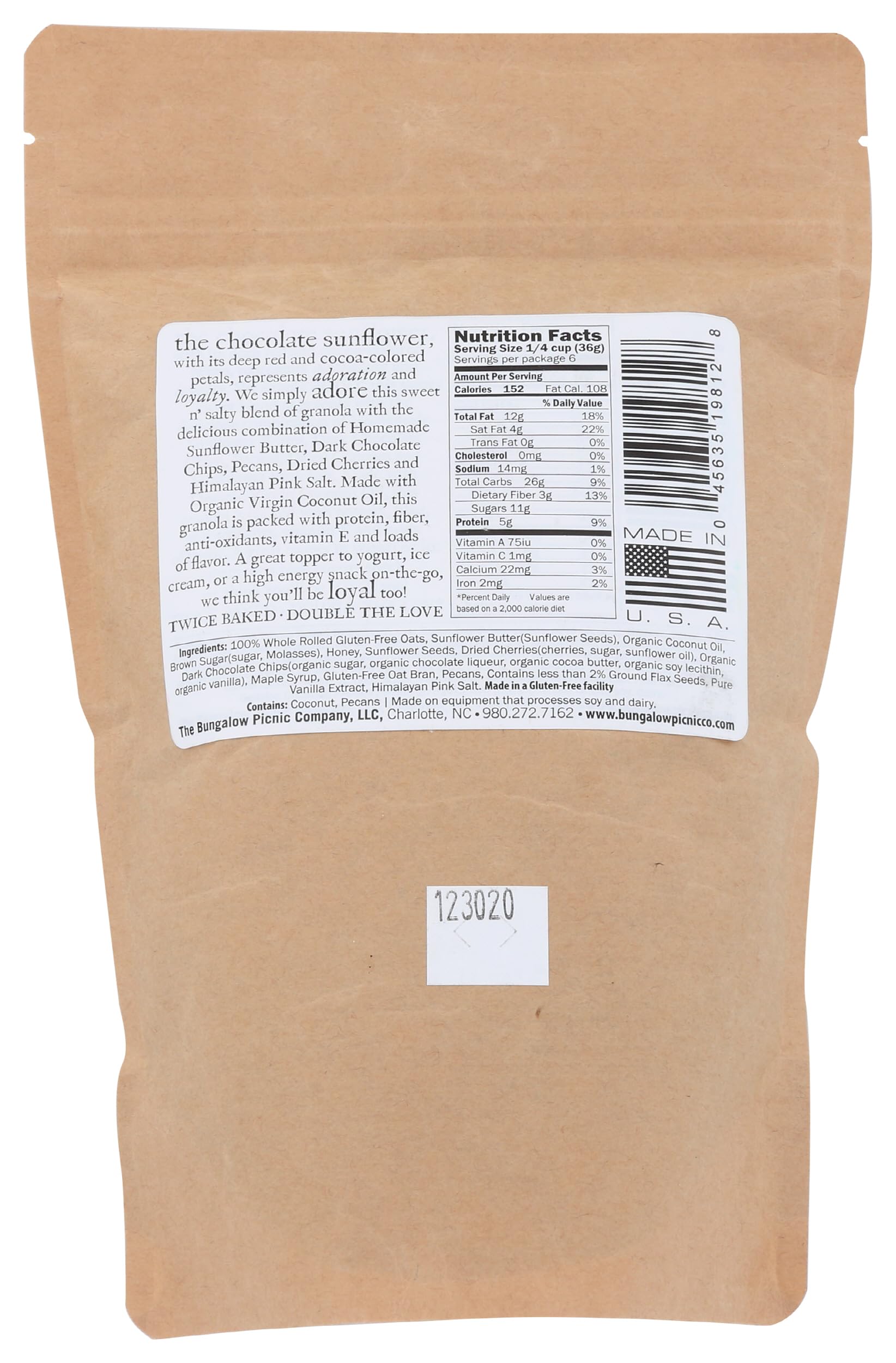 Bungalow Picnic Company Dark Chocolate Sunflower Granola, 9 OZ