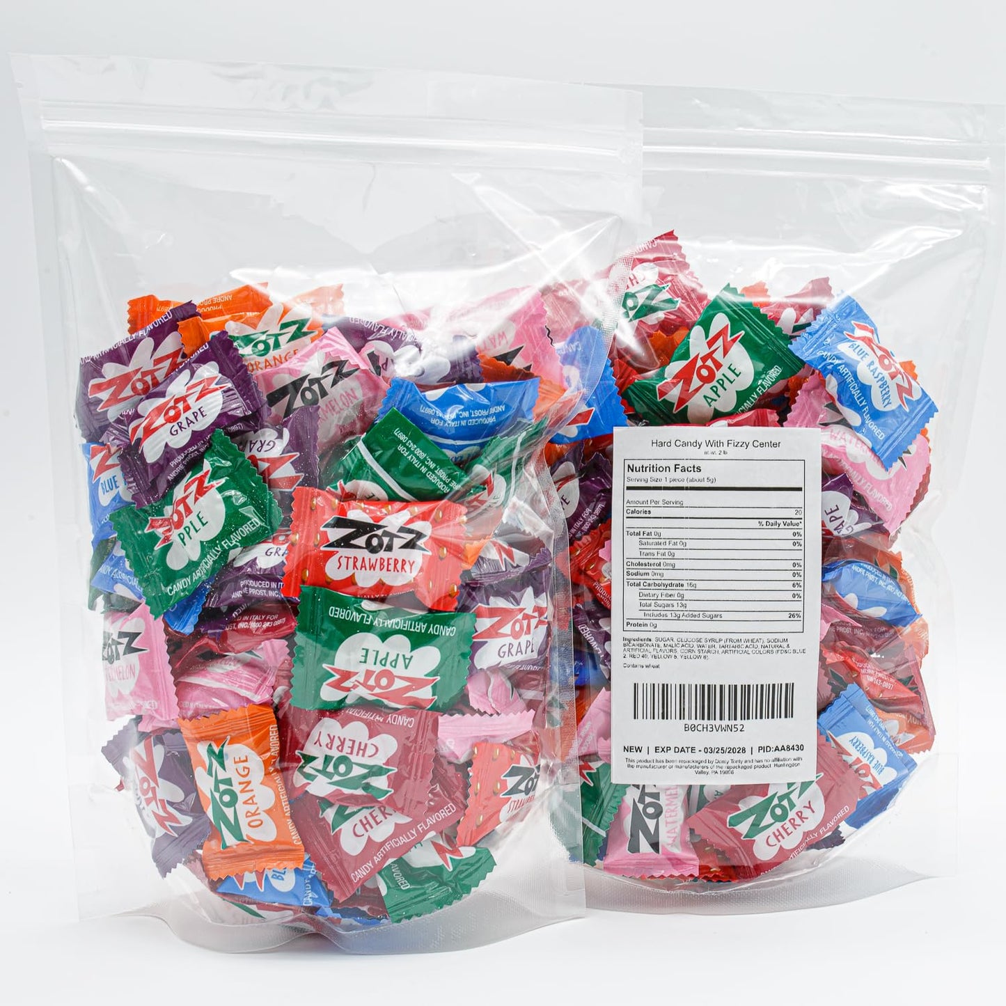 Zotz Fizzy Filled Hard Candy 2 lb - Bulk Bag, Assorted Fruit Flavors, Fizzing Candies, Individually Wrapped (164 Pieces)