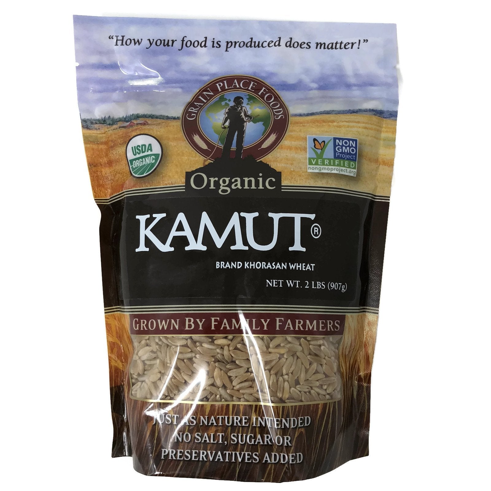 Organic Kamut® Khorasan Wheat Berries - 2 lb Bag - Whole Grain Ancient Wheat | Non-GMO, No Salt, Sugar, or Preservatives | USA Grown by Grain Place Foods