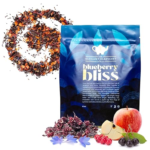 Blueberry Bliss Tea, Organic Loose Leaf Herbal Tea - Real Fruit, Summer Juice, Caffeine-Free, Refreshing Sweet Iced Drink - 4 oz Resealable Bag (Makes