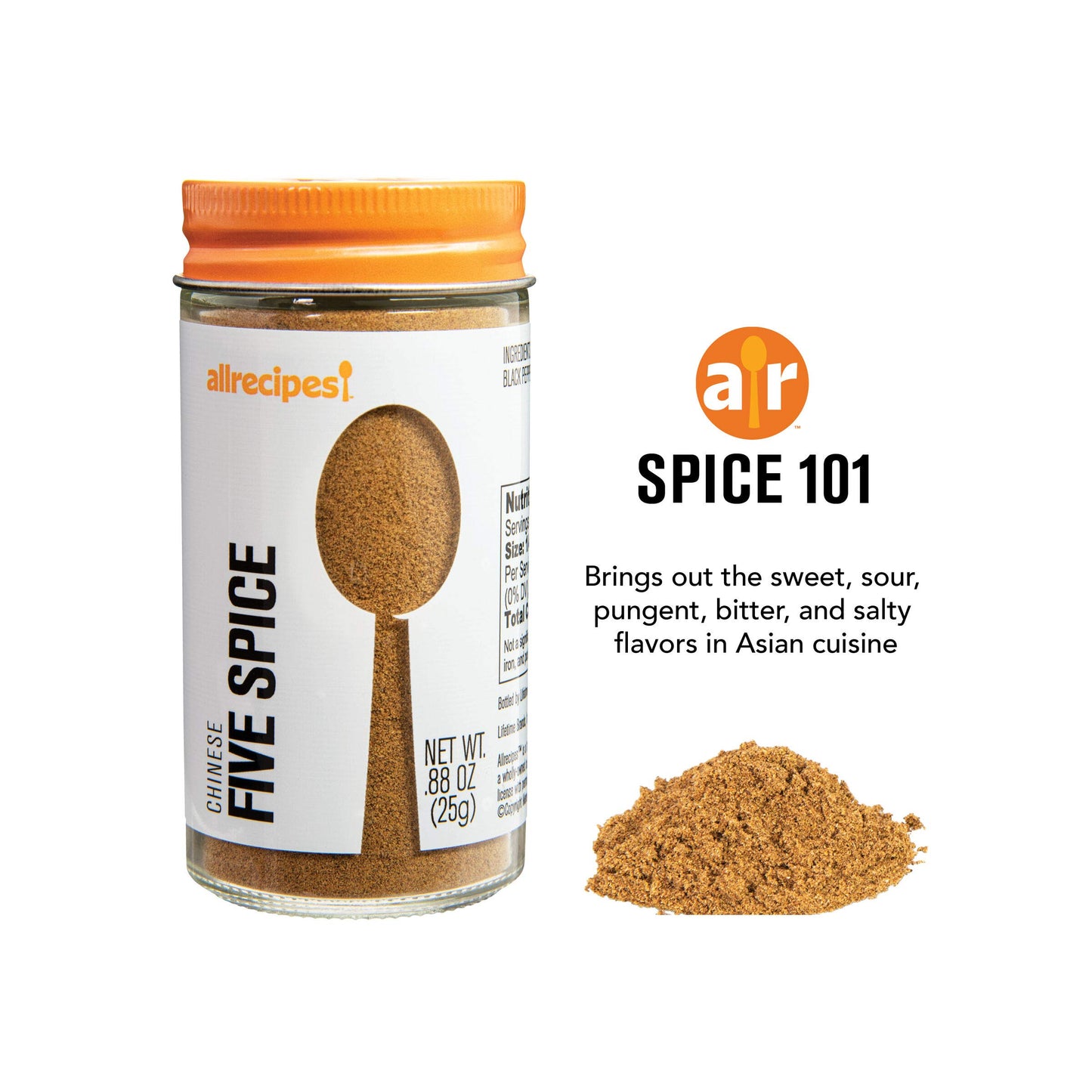 Allrecipes Taste of Asia (Chili Powder, Chinese Five Spice, Ground Ginger) in Glass Jars with Removable Sifter Caps for Sprinkling, Set of 3