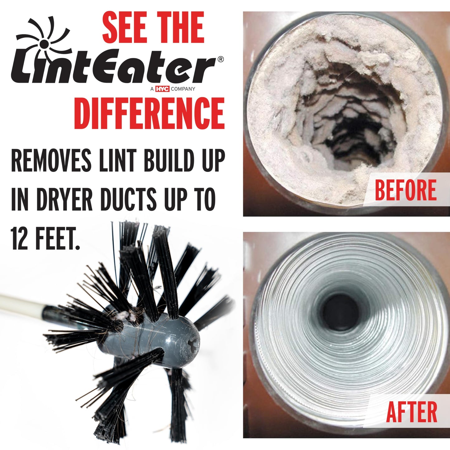Dryer Vent Duct Cleaning Kit - Gardus RLE202 LintEater Rotary Dryer Vent Cleaner Kit, Removes Lint, Dryer Vent Cleaning System Extends Up to 12’