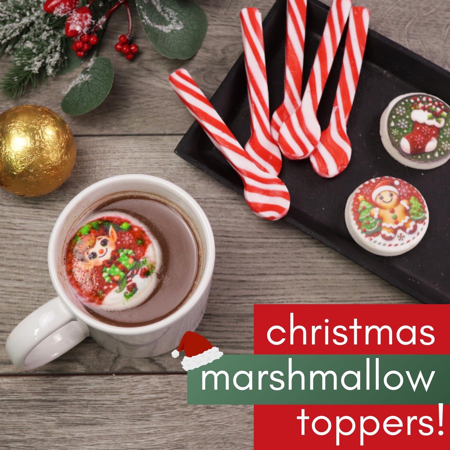 Christmas Marshmallow Toppers, Perfect for Hot Cocoa Toppings or Dessert Decorating Candy, Assorted Holiday Designs (6 Count (2 packs of 3))