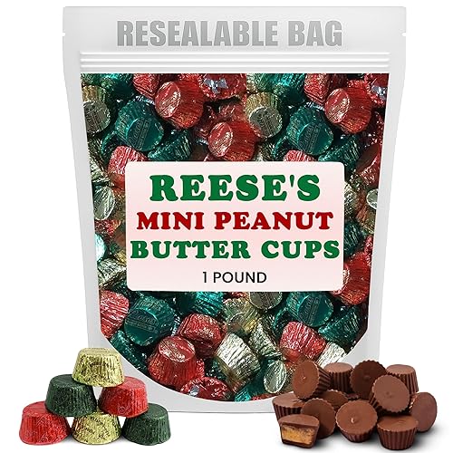 Mini Christmas Candy Holiday Peanut Butter Cups - Red, Green, Gold 1lb - Christmas Candy Bulk - Holiday Sweets for Kids & Adults 1 pound - 16 oz