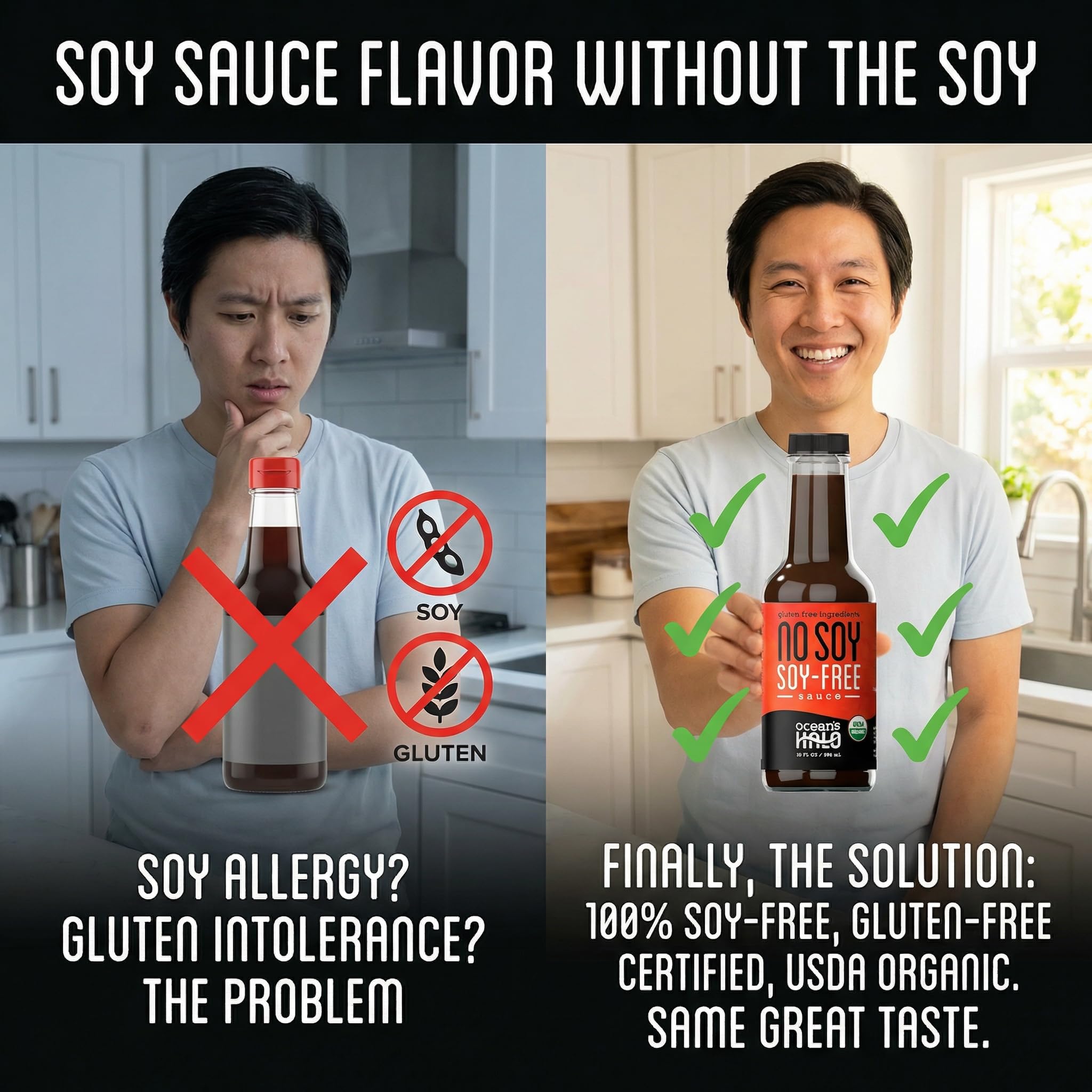 Oceans Halo Sauce Soy Soy Free 10 oz - Pack of 3 - Soy Free Soy Sauce Alternative - Coconut Aminos Style Seasoning - No Salt Soy Sauce Option