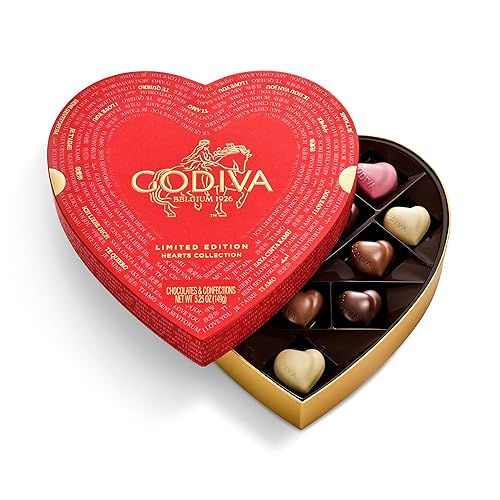 Godiva Gold Heart Belgian Chocolate Box, Assorted Chocolates with Ganache and Pralinés, Elegant Gift for Her, 14 Pc