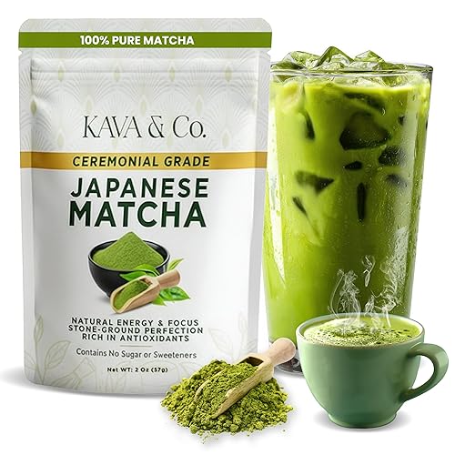 Kava and Co Ceremonial Matcha - Premium Japanese Green Tea - Authentic Stone Ground Matcha Powder - Shade Grown Leaves for Natural Energy - Jitter