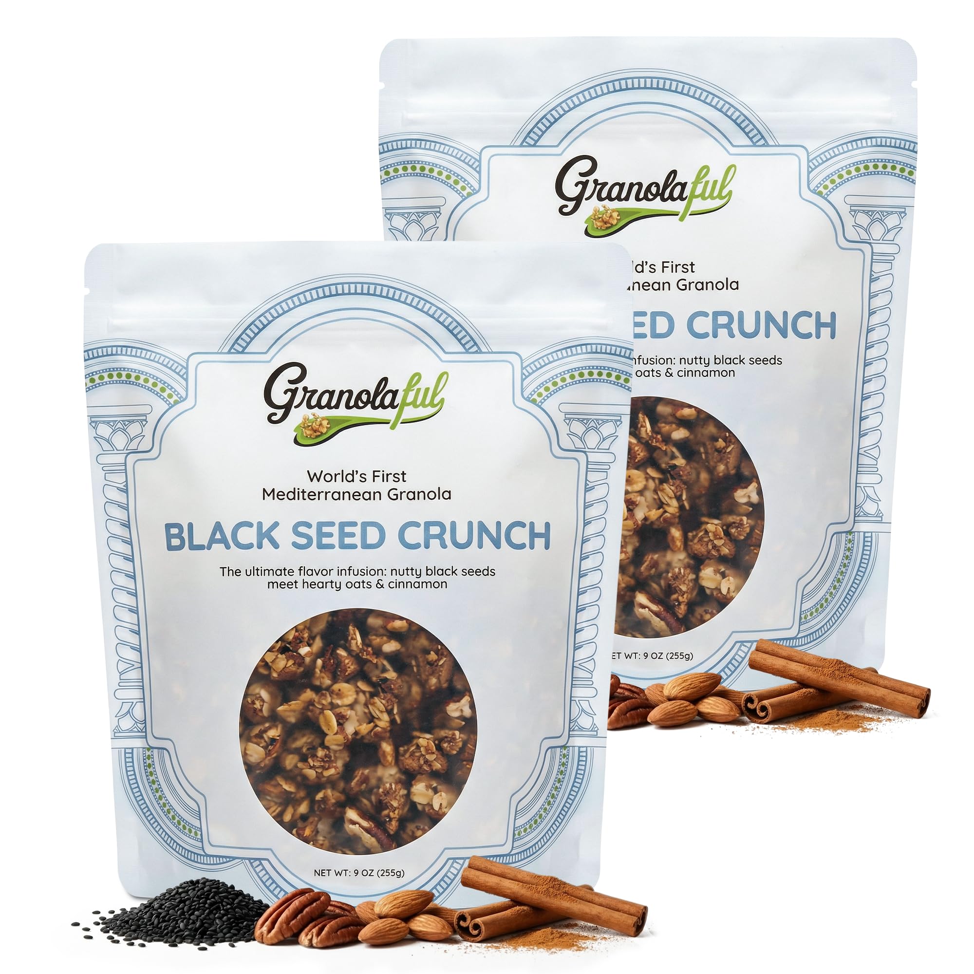 Granolaful Original Mediterranean Crunch - Cinnamon Clusters, Black Seeds, Nuts, Protein, Fiber for Healthy Snacks | World's 1st Mediterranean Granola