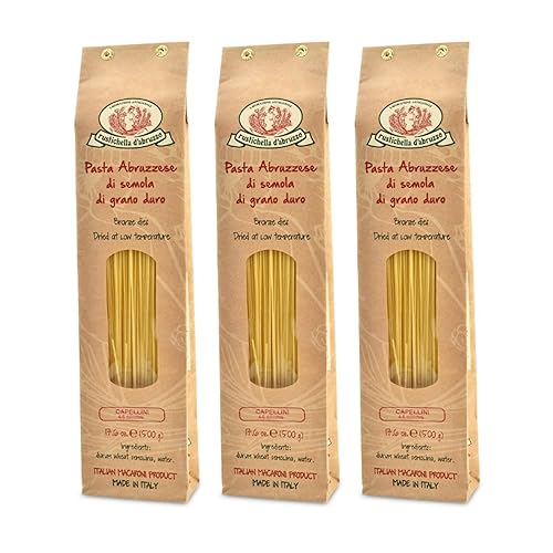 Rustichella d'Abruzzo Capellini Angel Hair Pasta (Pack of 3), 500g Each - Classic Durum Wheat Pasta from Italy, Perfect for Soups & Light Sauces