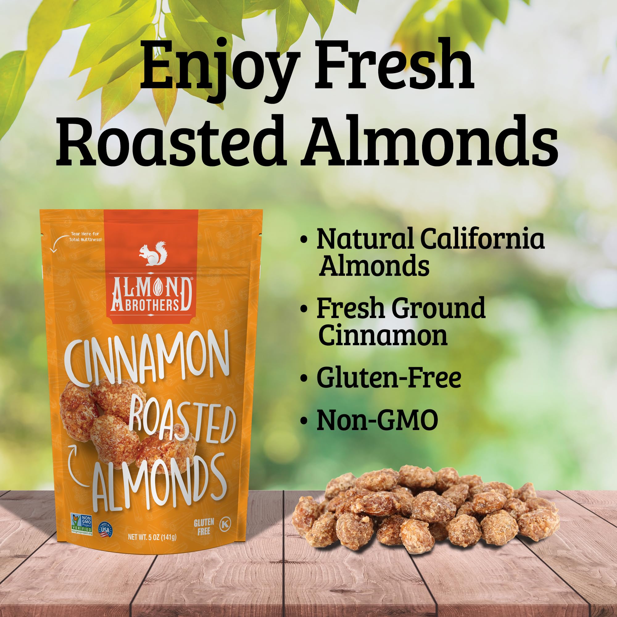 Almond Brothers Roasted Almonds - Pack of 3, 5 oz - Hand Crafted Cinnamon Glazed Roasted Almonds, Gluten-Free, Non-GMO