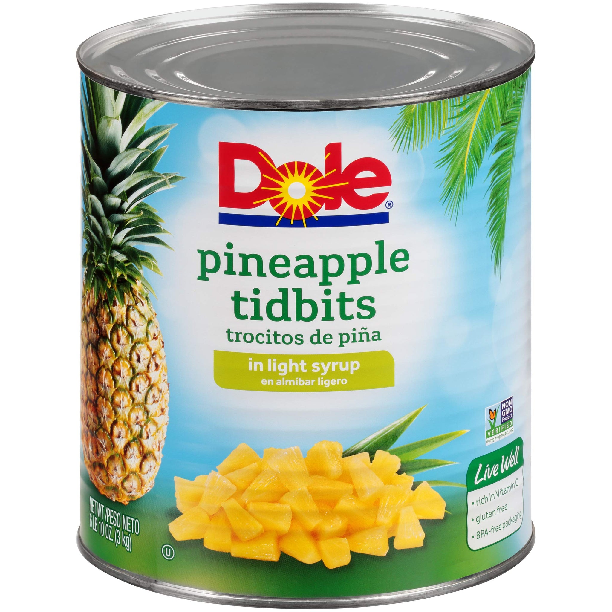 Dole Pineapple Tidbits In Light Syrup, Number 10 Can -- 6 per case.