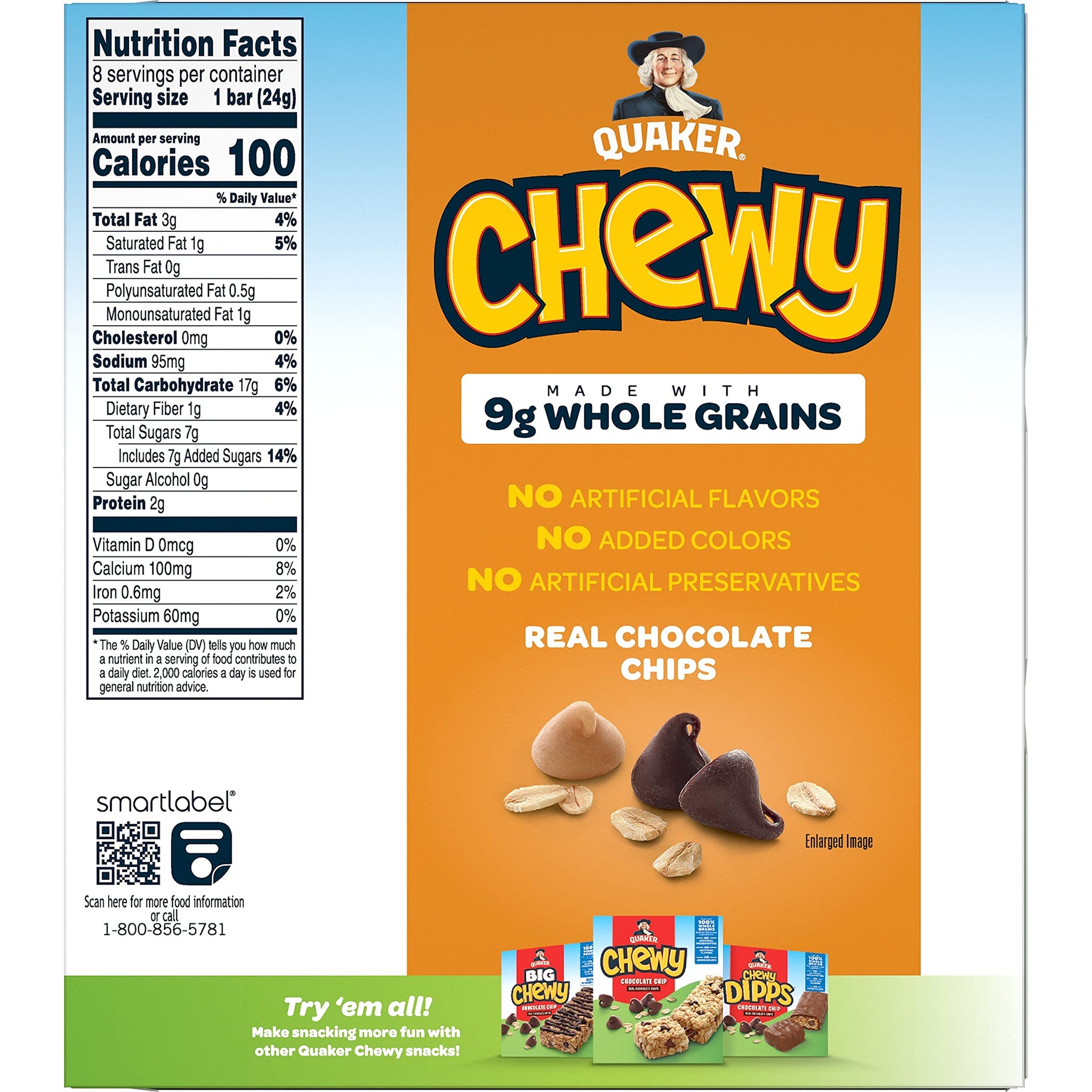 Quaker Chewy Granola Bar Peanut Butter Chocolate Chip Granola Bars, 0.84 Oz, 8 Ct