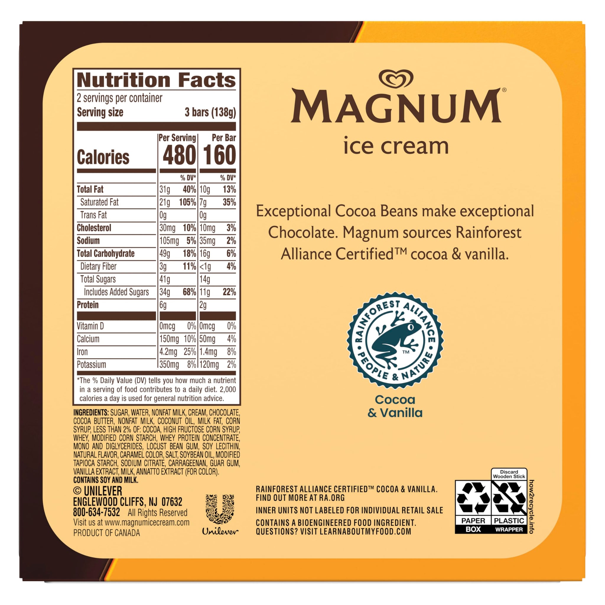 Magnum Mini Ice Cream Bars 6 Count Double Caramel for an Indulgent Ice Cream Made with Premium Milk Chocolate, 44% Cacao 11.1 oz