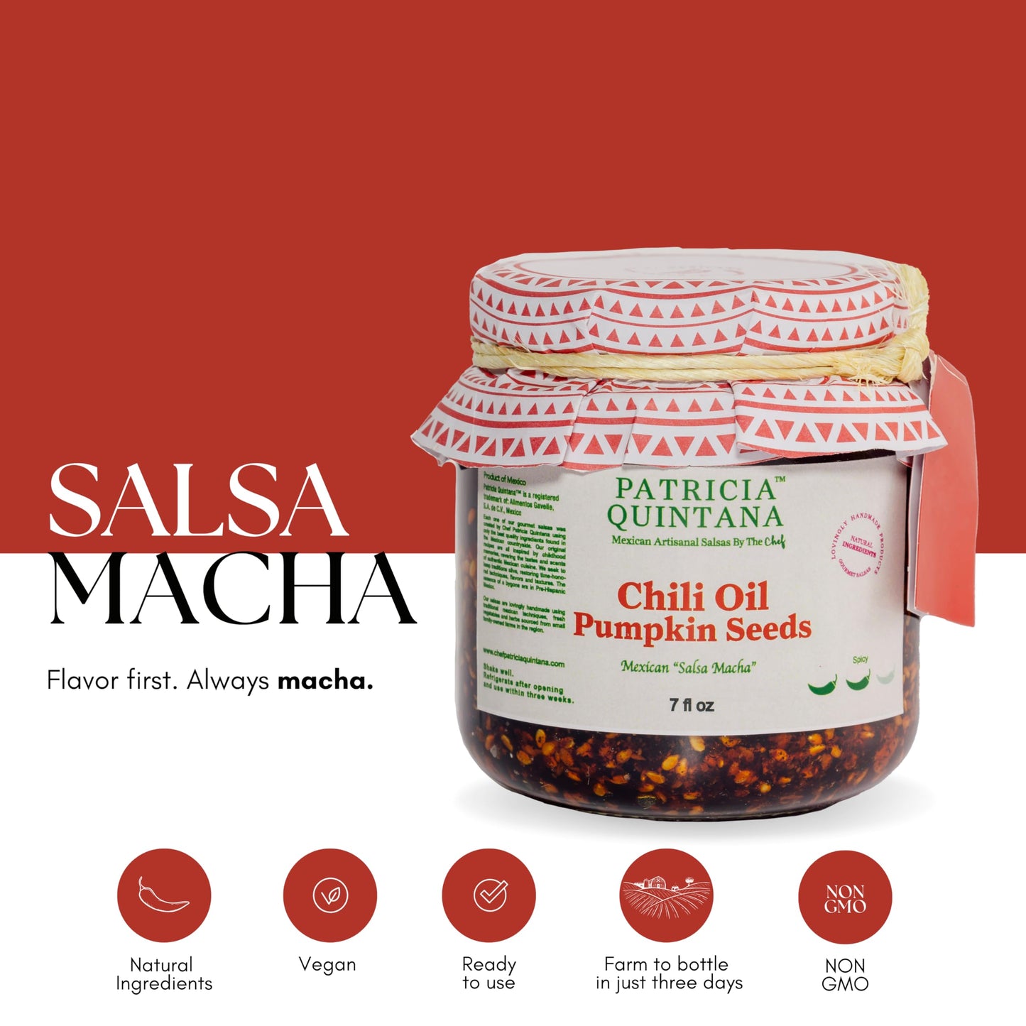 Patricia Quintana | Authentic Mexican Salsa Macha - Gourmet taste | Chili oil and Pumpkin Seeds | Handmade 100% Organic Ingredientes | Perfect Topping