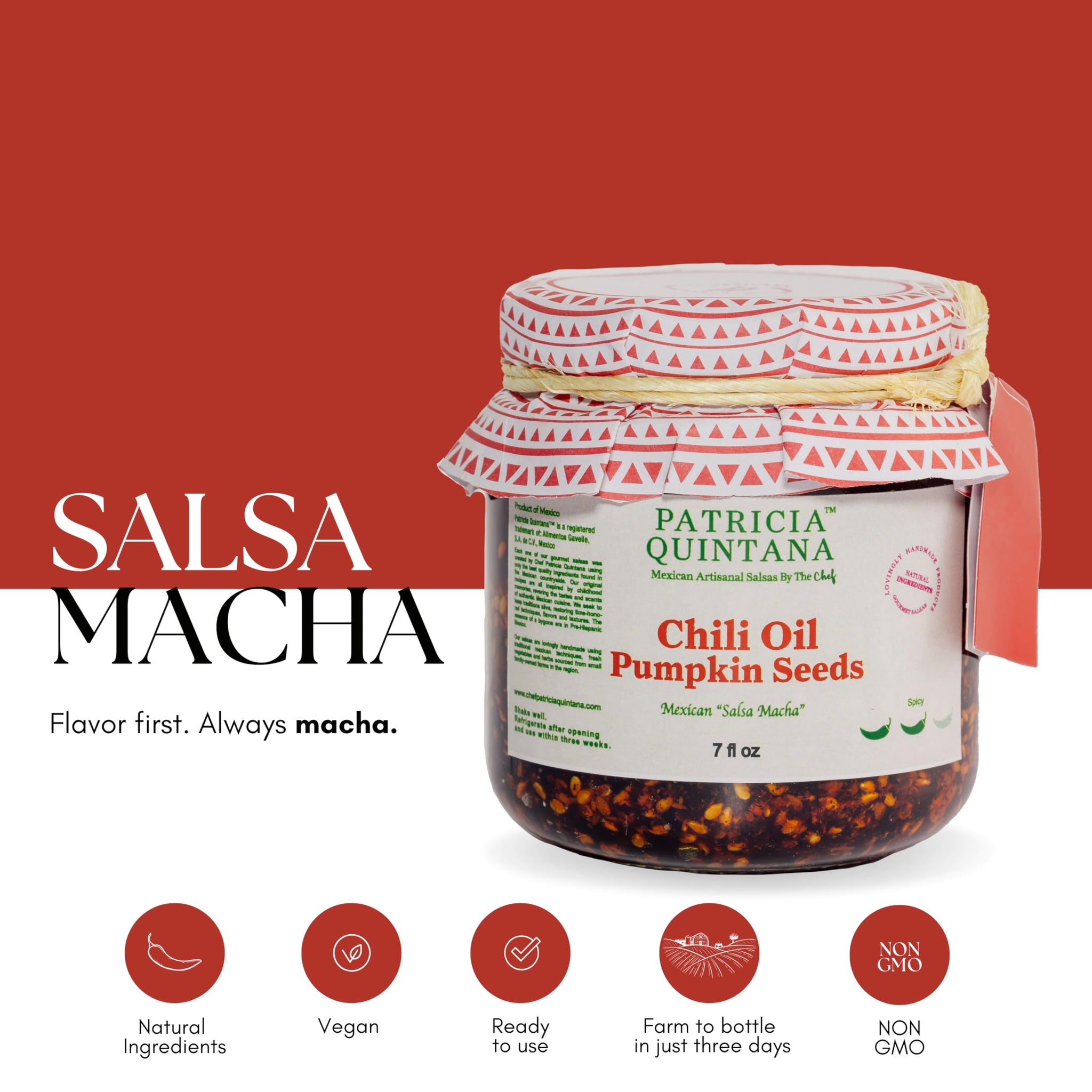 Patricia Quintana | Authentic Mexican Salsa Macha - Gourmet taste | Chili oil and Pumpkin Seeds | Handmade 100% Organic Ingredientes | Perfect Topping