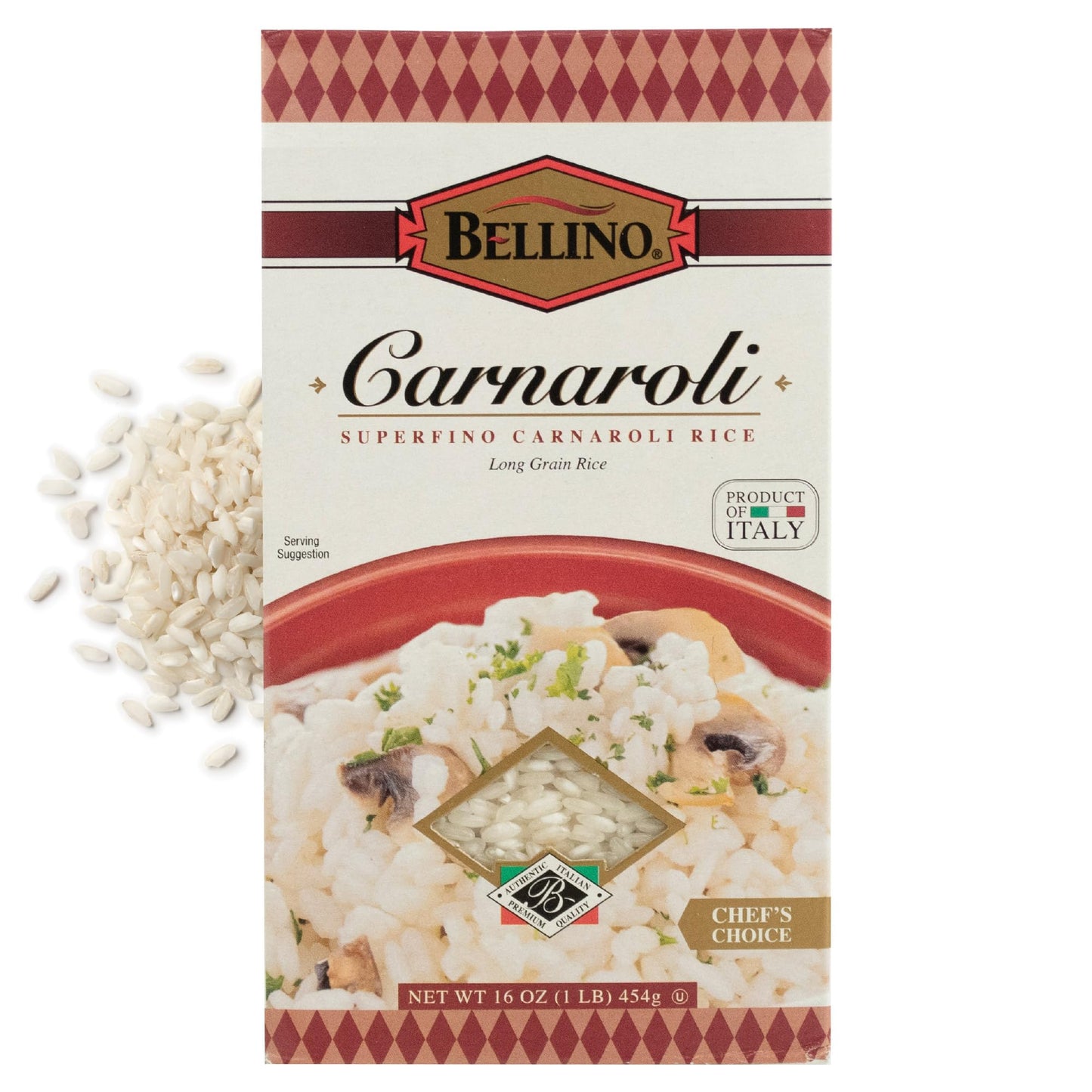 Bellino Carnaroli Superfino Long Grain White Rice, 16oz (Pack of 12) Creamy Italian Carnaroli Rice for Risotto, Paella, Arancini, Salad, Pudding - Non-GMO, Gluten-Free - Vacuum Sealed - Stays Al Dente