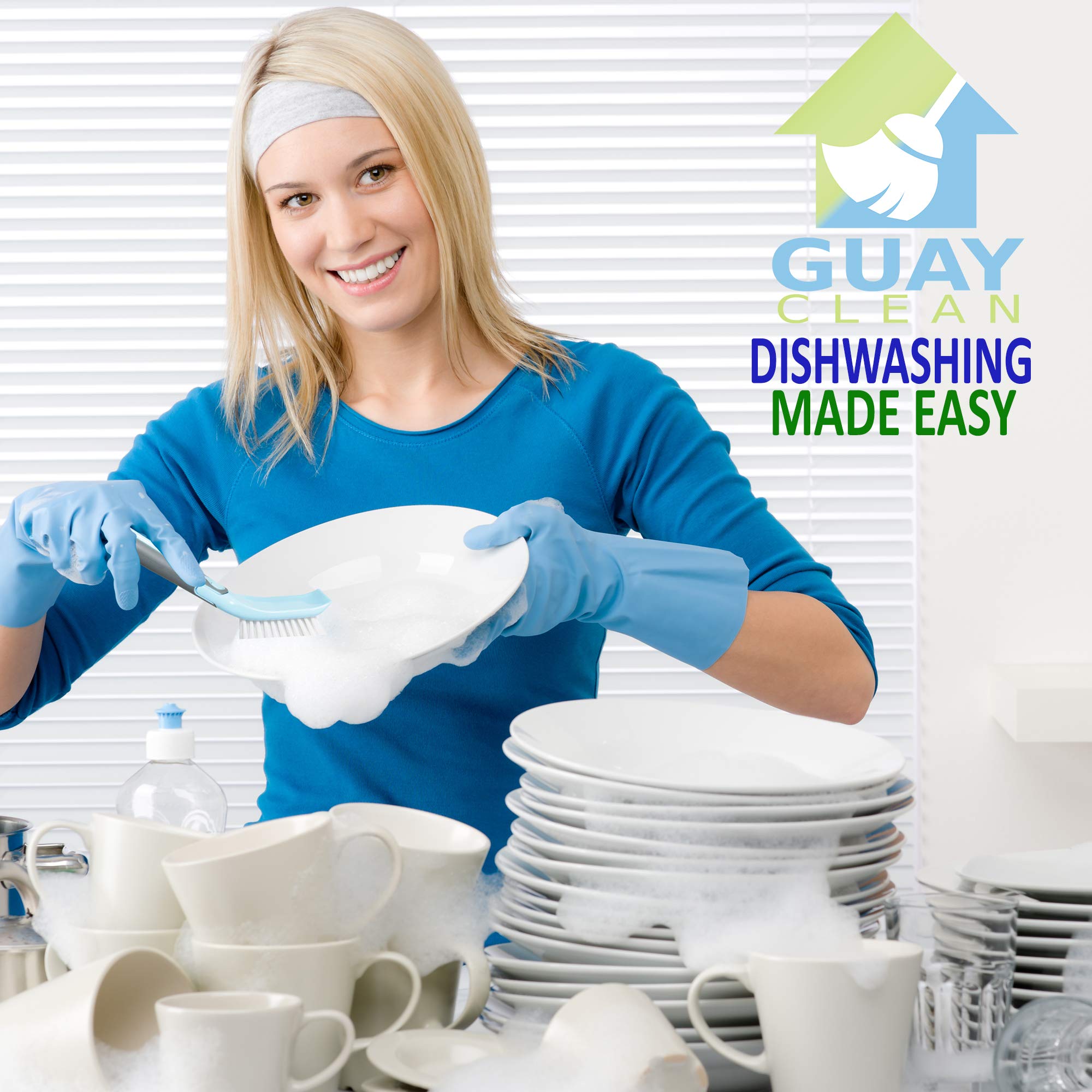 Guay Clean Kitchen Dish Brush Set with Handle and Scrapper - 4pc Brushes Includes: Rectangular, Round, Bottle, Corner, Bonus Scrub Sponge