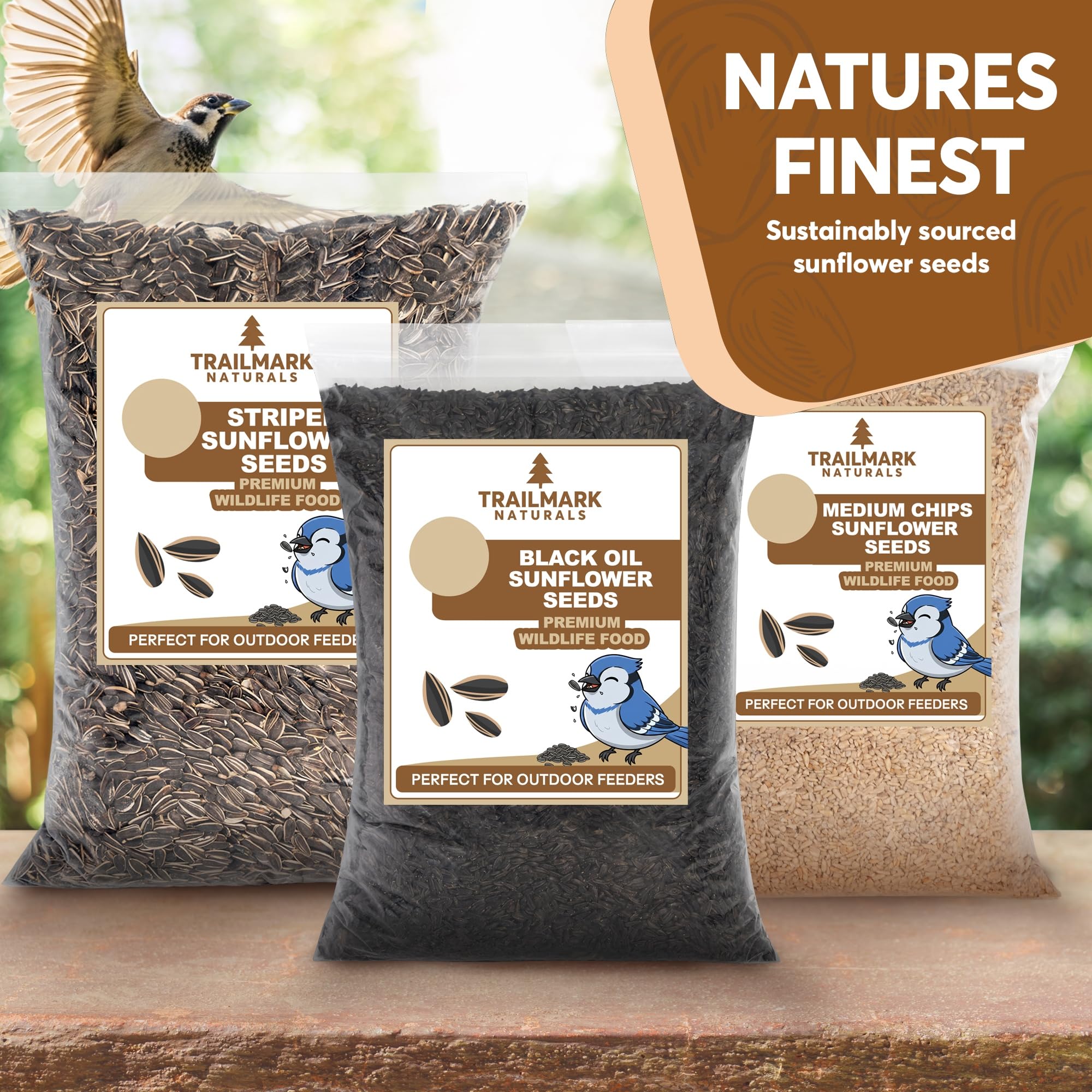Trailmark Naturals 15 LB Medium Sunflower Chips, Shelled Seeds for Birds - Premium Wildlife & Bird Food - Grown in USA - Non-GMO - Medium Chip