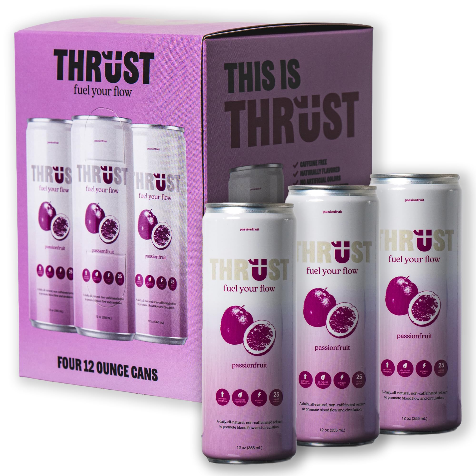 Thrust All Natural Wellness - 4 Pack | Nitric Oxide Beverage | 5 g Sugar, 25 Cal | Boost Blood Flow | Increase Circulation & Vitality Support