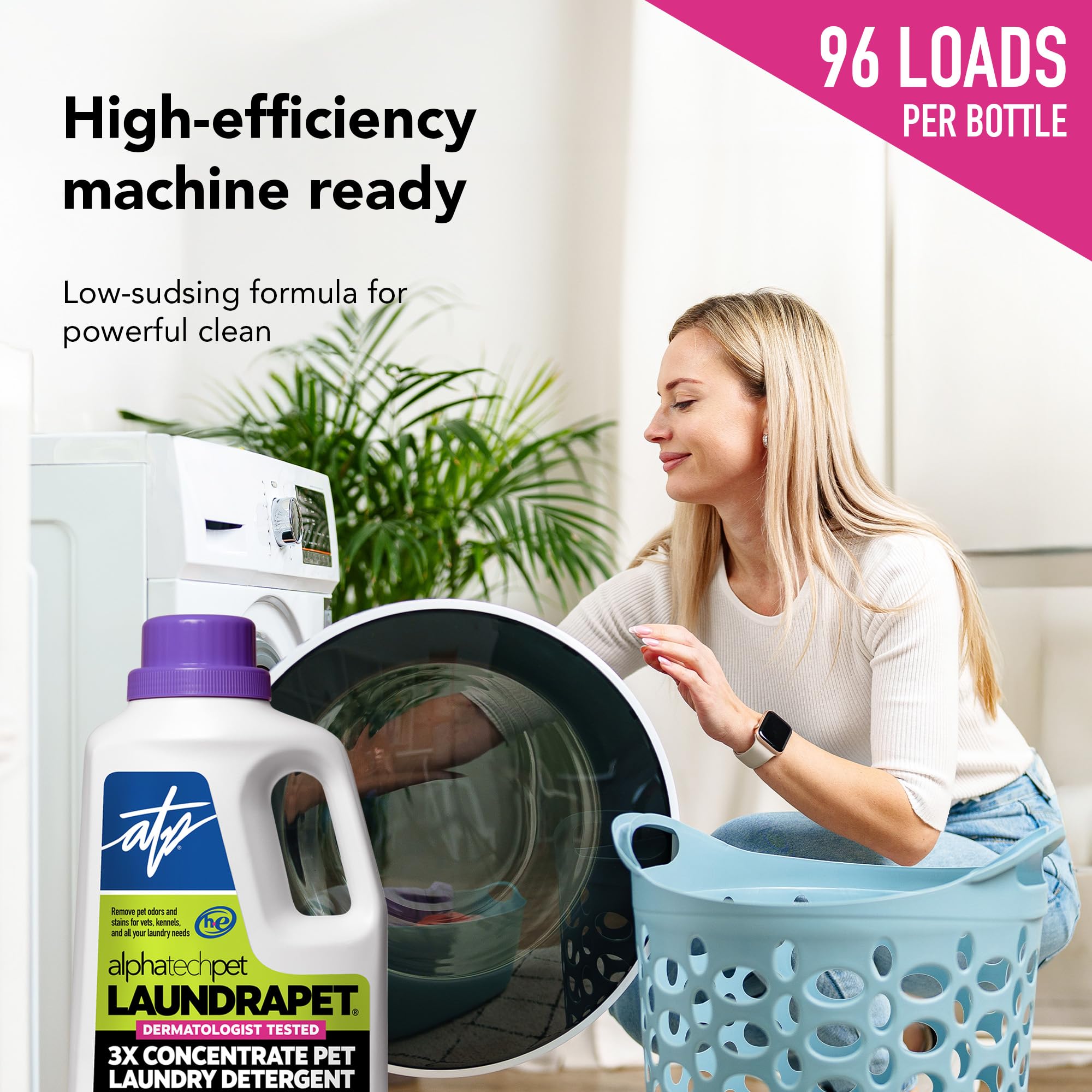LaundraPet 3X Strength Premium Laundry Detergent with Enzyme Cleaner - 64 Oz (96 Washes) Pet Stain and Odor Eliminator, Enzymatic Detergent by Alpha