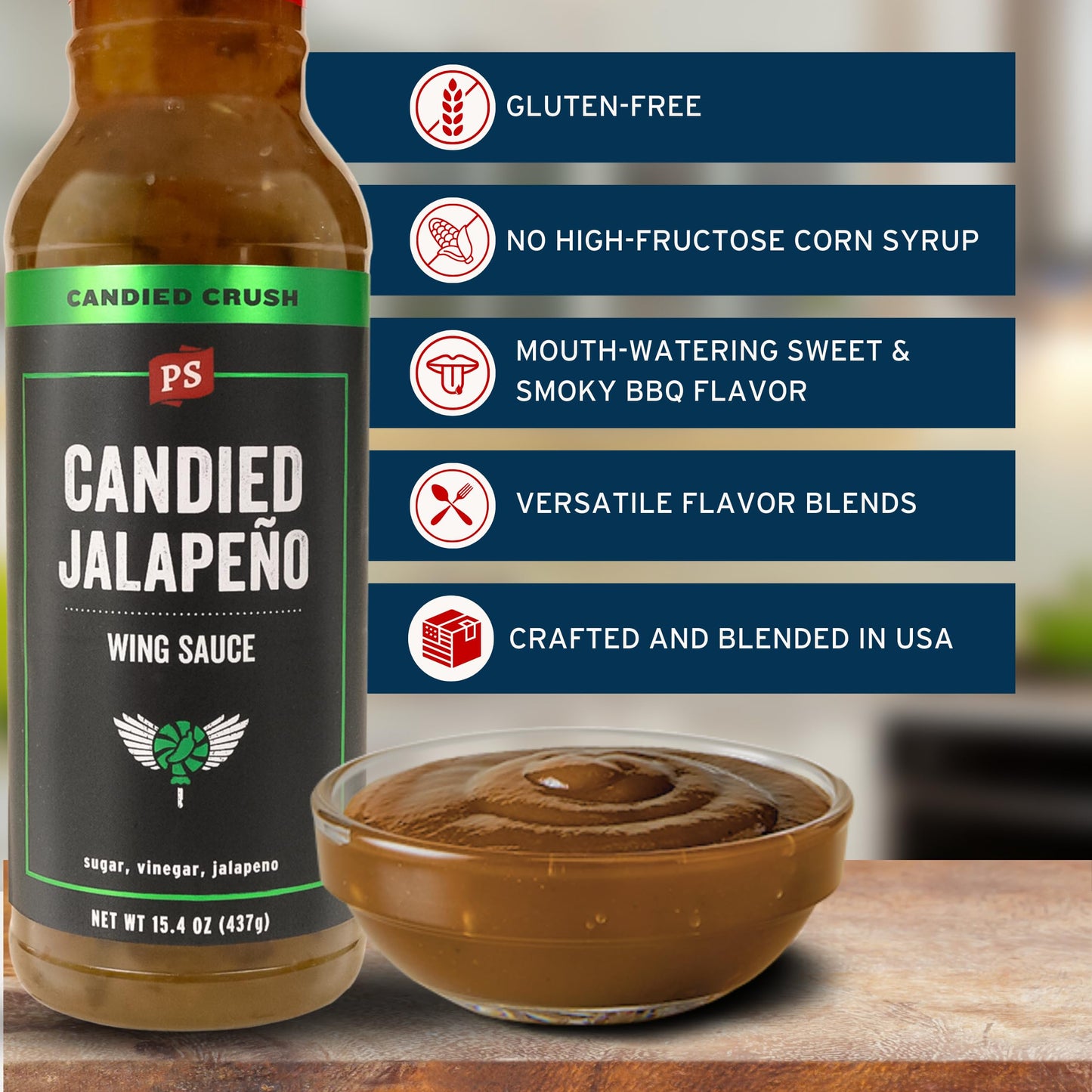 PS Seasoning Candied Jalapeno BBQ Chicken Wing Sauce - Sweet and Spicy All-Purpose Hot Sauce for Grilling, Dipping, Tossing, and Marinating - Perfect
