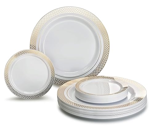 " OCCASIONS " 120 Plates Pack, Heavyweight Premium Disposable Plastic Plates Set 60 x 10.5'' Dinner + 60 x 6.25'' Dessert/Cake Plates (Celebration