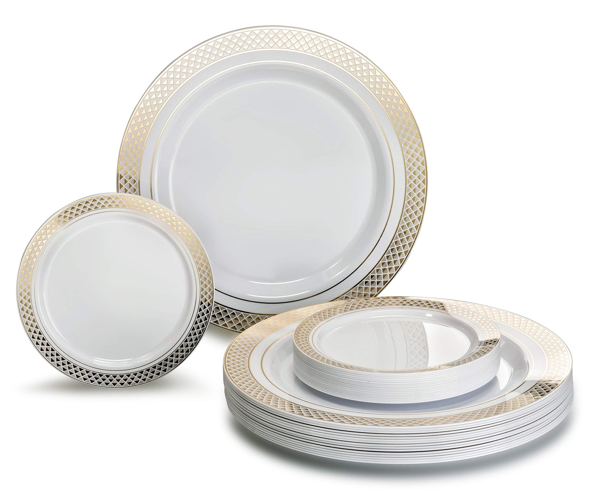 " OCCASIONS " 120 Plates Pack, Heavyweight Premium Disposable Plastic Plates Set 60 x 10.5'' Dinner + 60 x 6.25'' Dessert/Cake Plates (Celebration