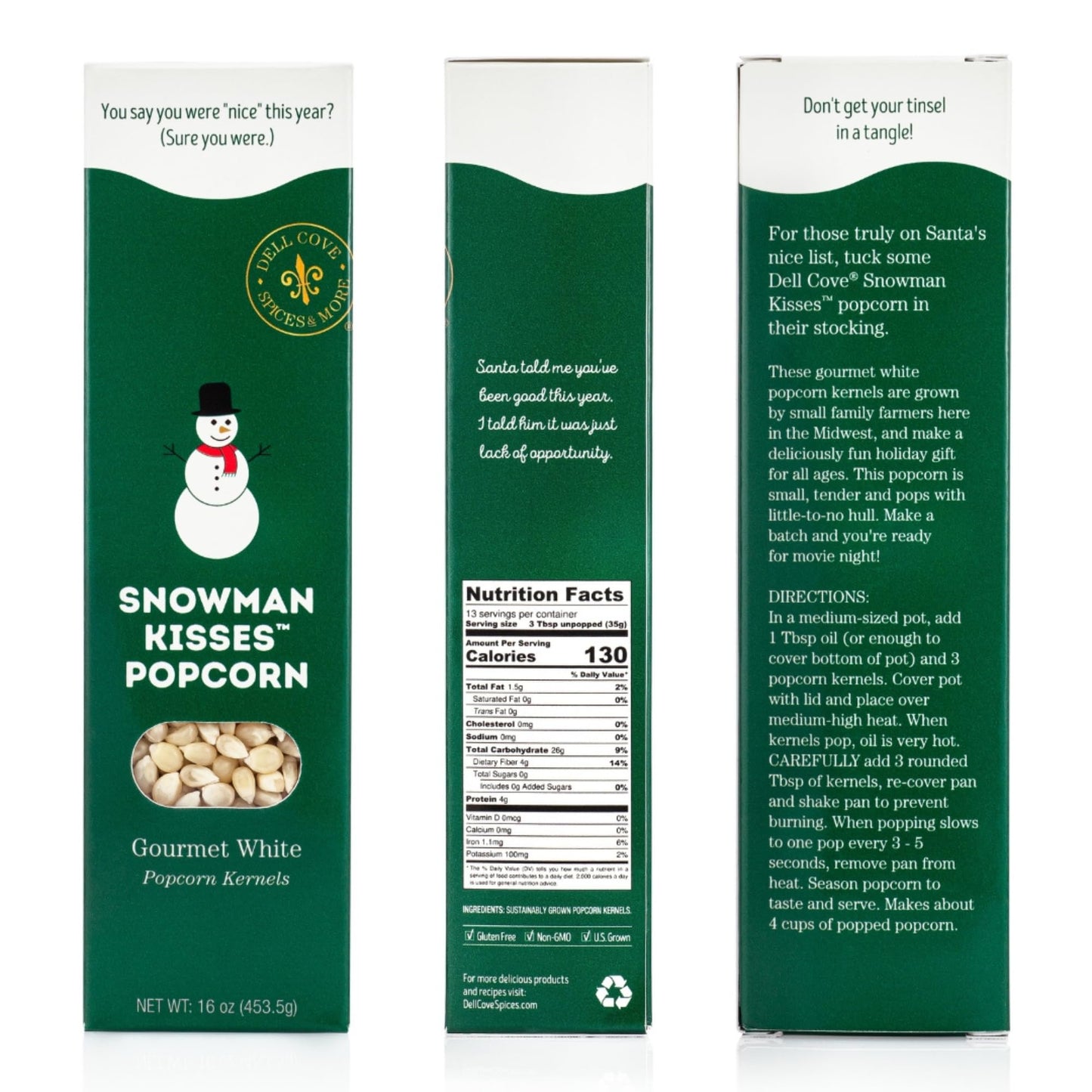 Dell Cove Spices Christmas Popcorn Trio Gift Box | Set of 3 Gourmet X-Mas Kernels | Stocking Stuffer and Unique Holiday Gifts