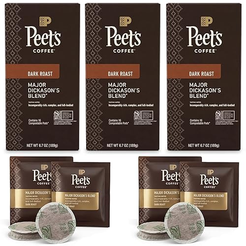Peet’s Major Dickason’s Coffee Pods - 48 Count (3 Packs of 16) - Dark Roast with Bold, Rich Flavor and Smooth Finish - Compatible with Pelecom Coffee