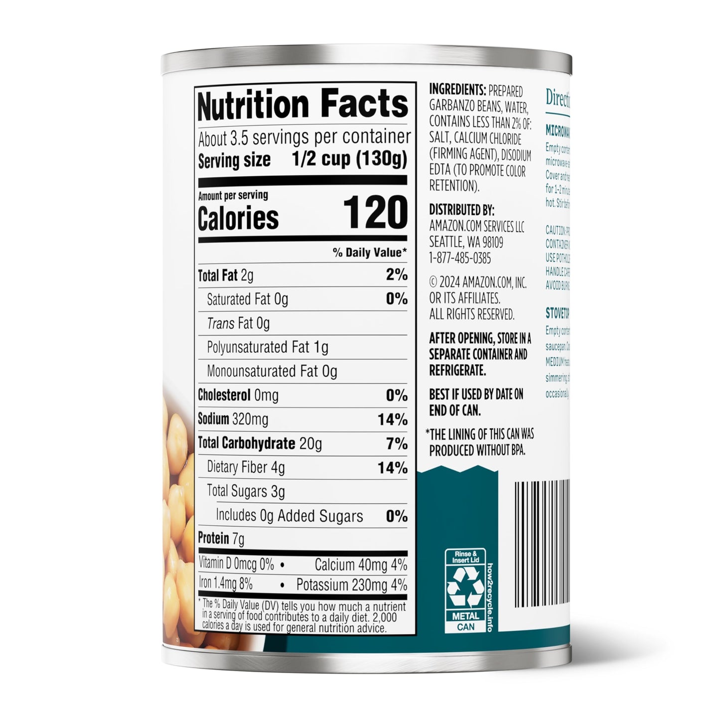 Amazon Grocery, Canned Garbanzo Beans, 15.5 Oz